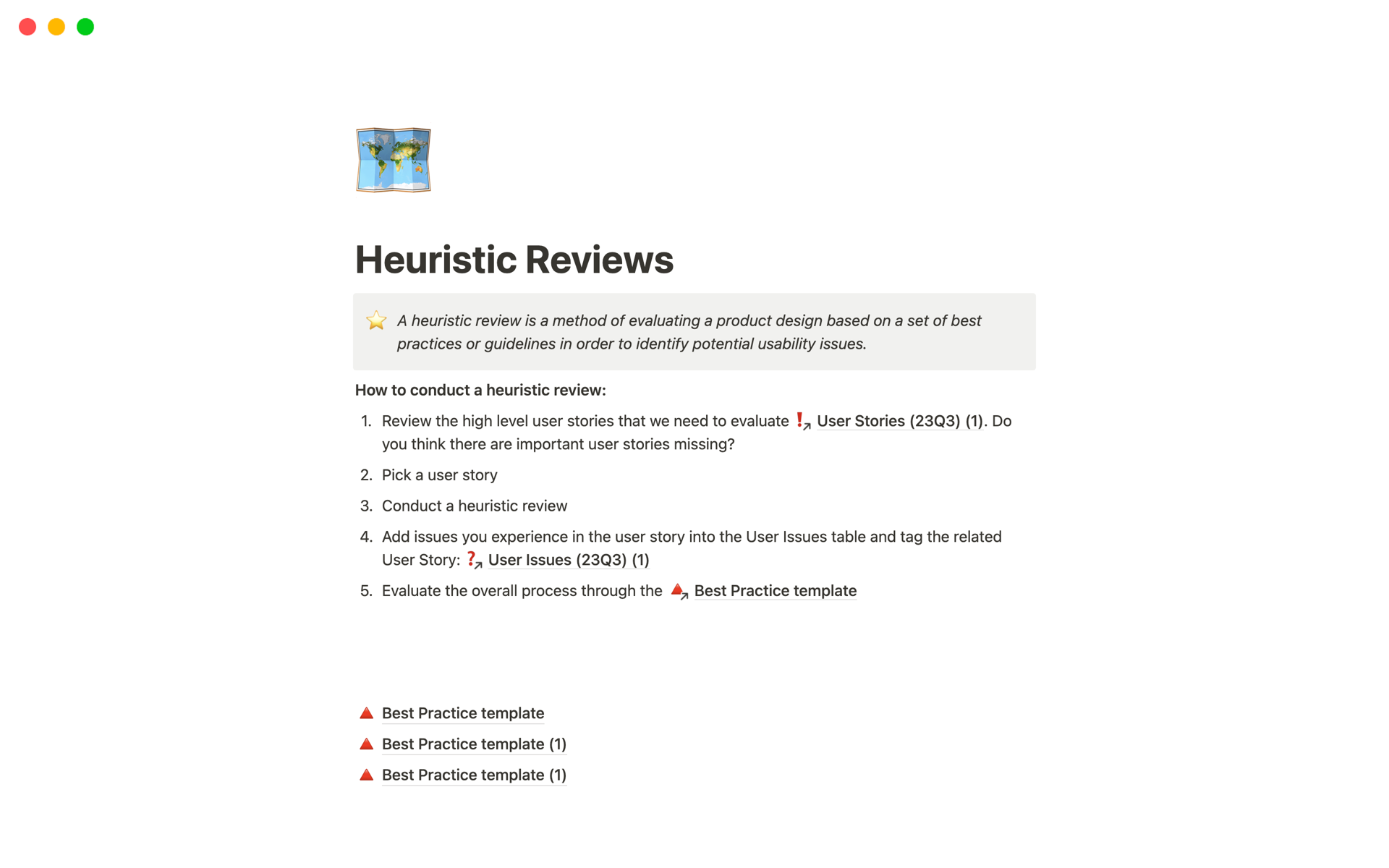 A template preview for Heuristic Review Template