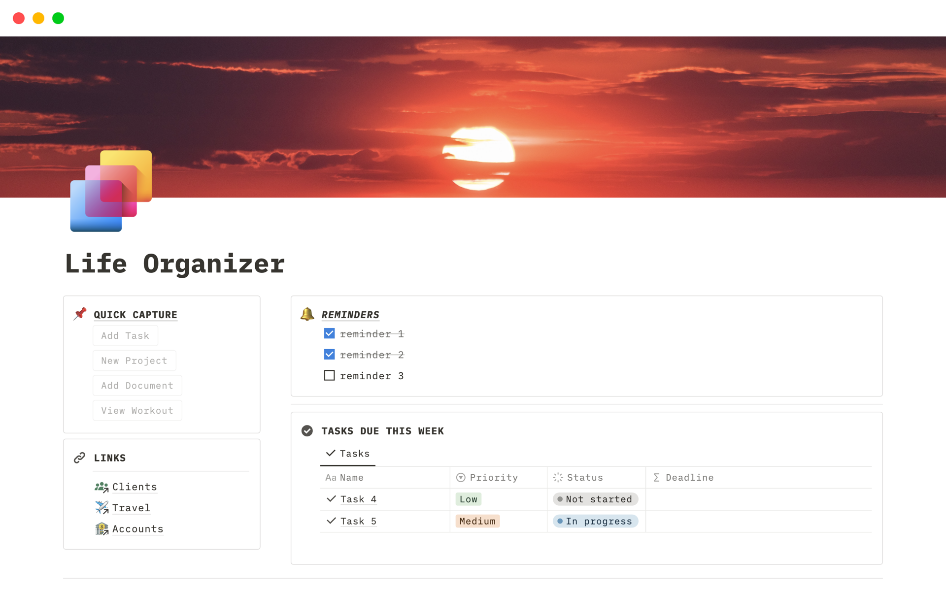 A template preview for Life Organizer