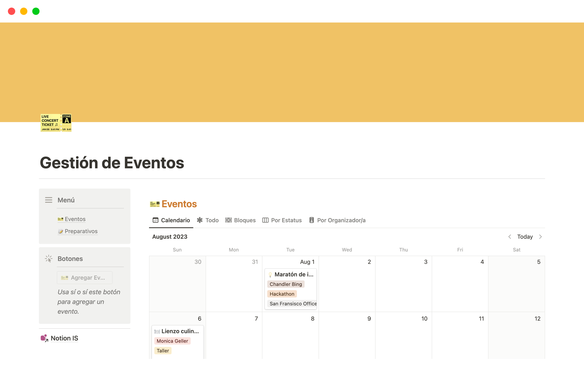 Gestión de Eventos Notion Template