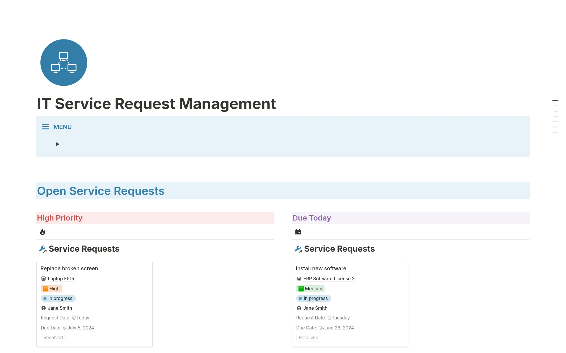 It Service Request Management Notion Template It Service Request Management Notion Template