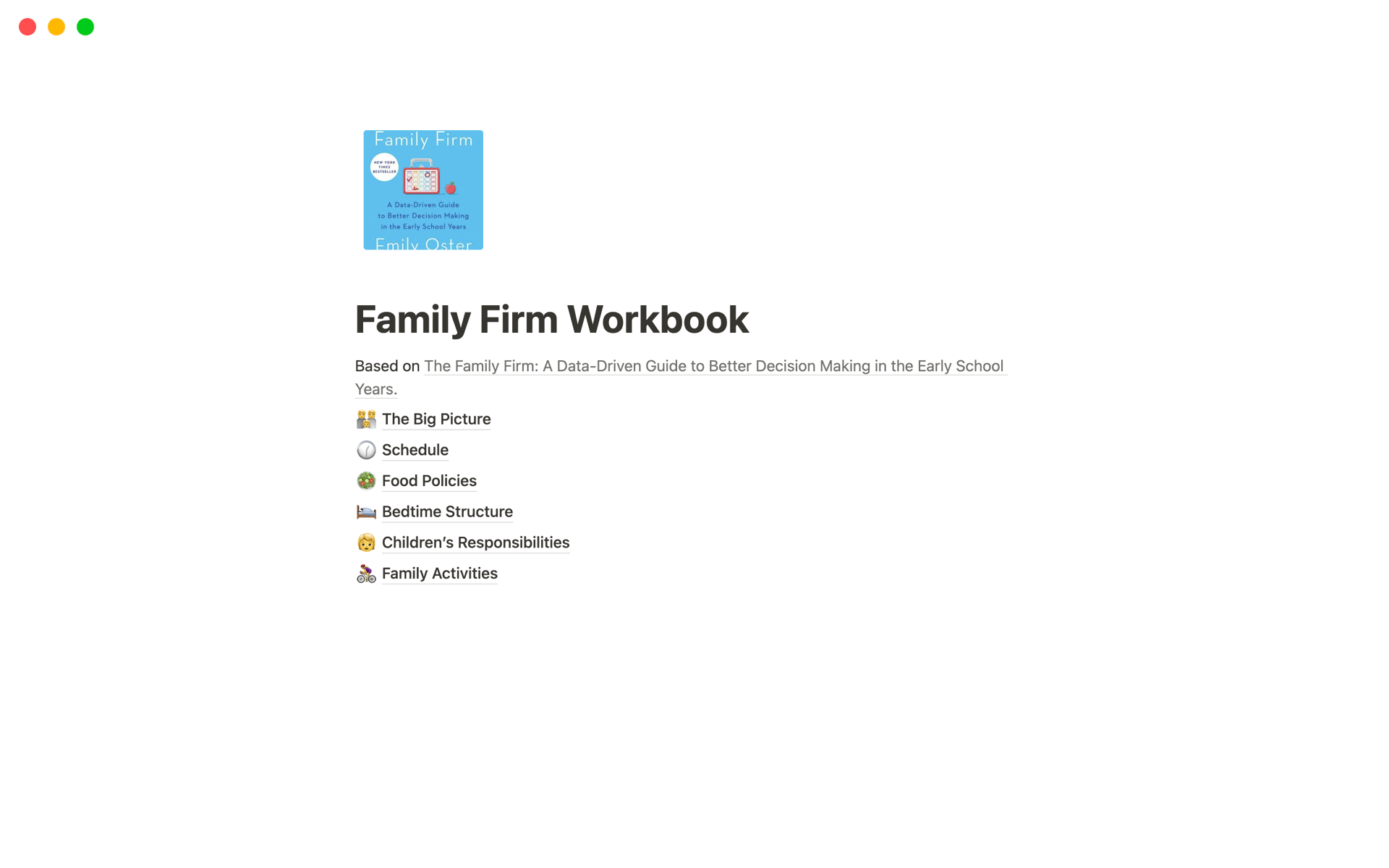 Aperçu du modèle de Family Firm Workbook