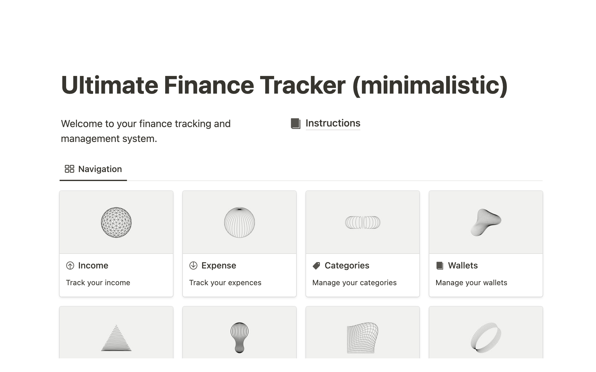 Uma prévia do modelo para Ultimate Finance Tracker