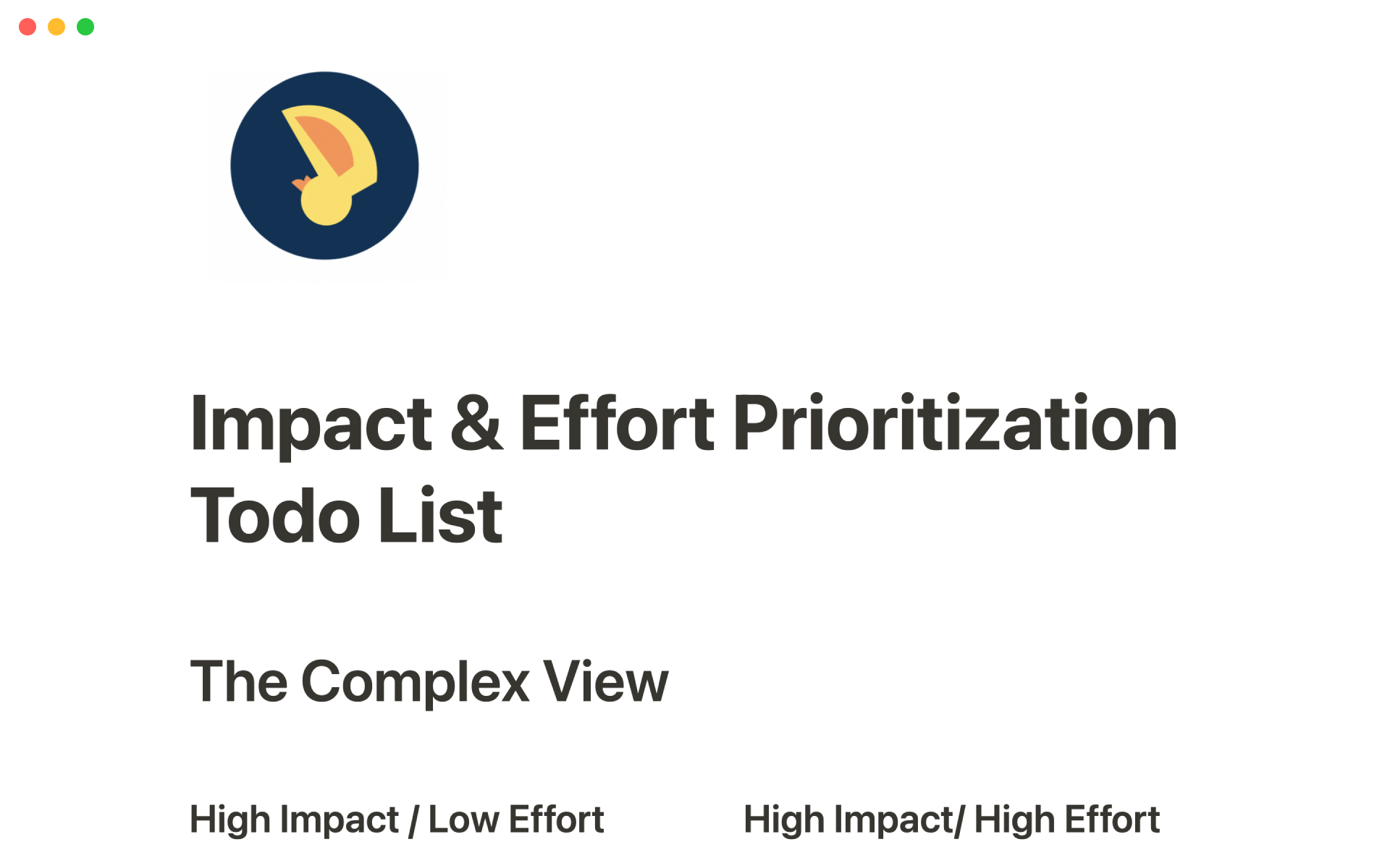 Uma prévia do modelo para Prioritization to-do list