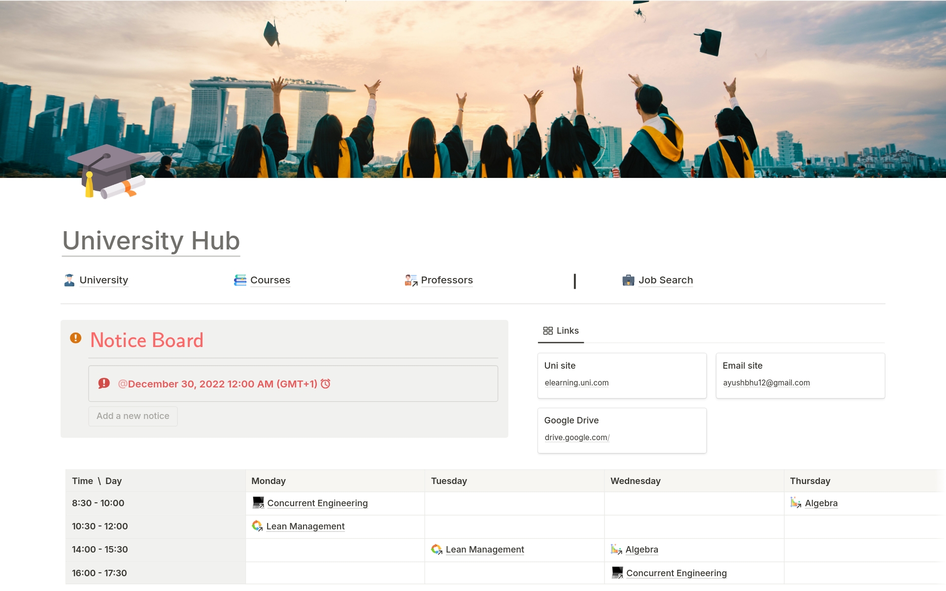 A template preview for University Hub