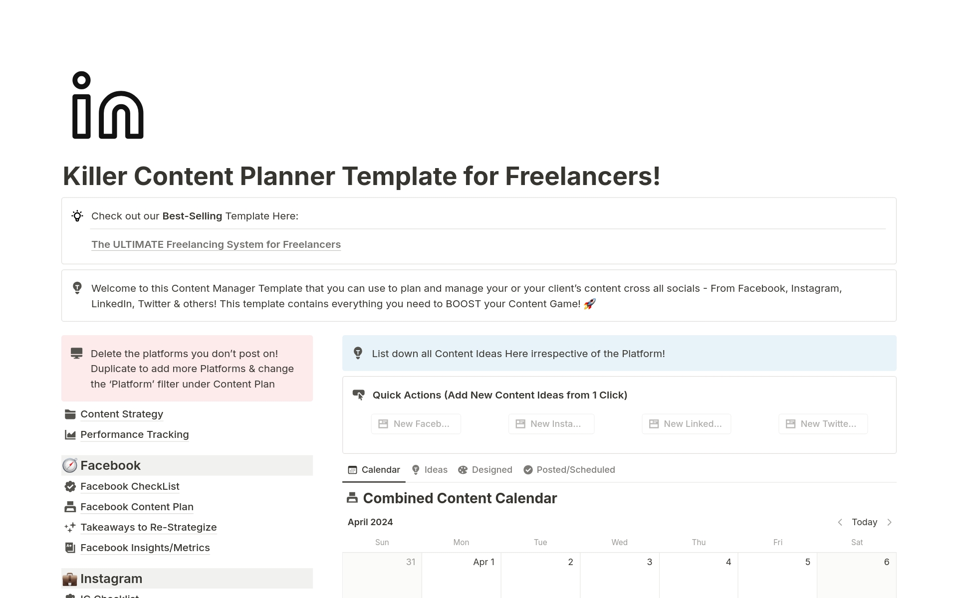 Aperçu du modèle de Killer Content Planner for Freelancers & Creators!