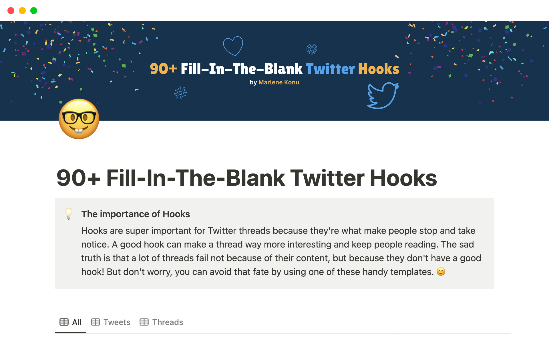 A template preview for 90+ Fill-In-The-Blank Twitter Hooks