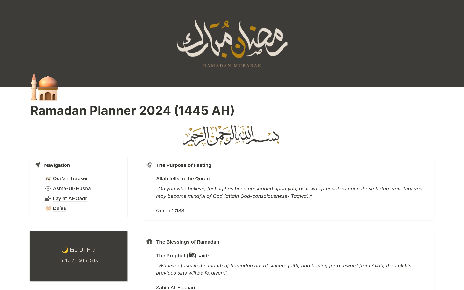 A template preview for Ramadan Planner 2024