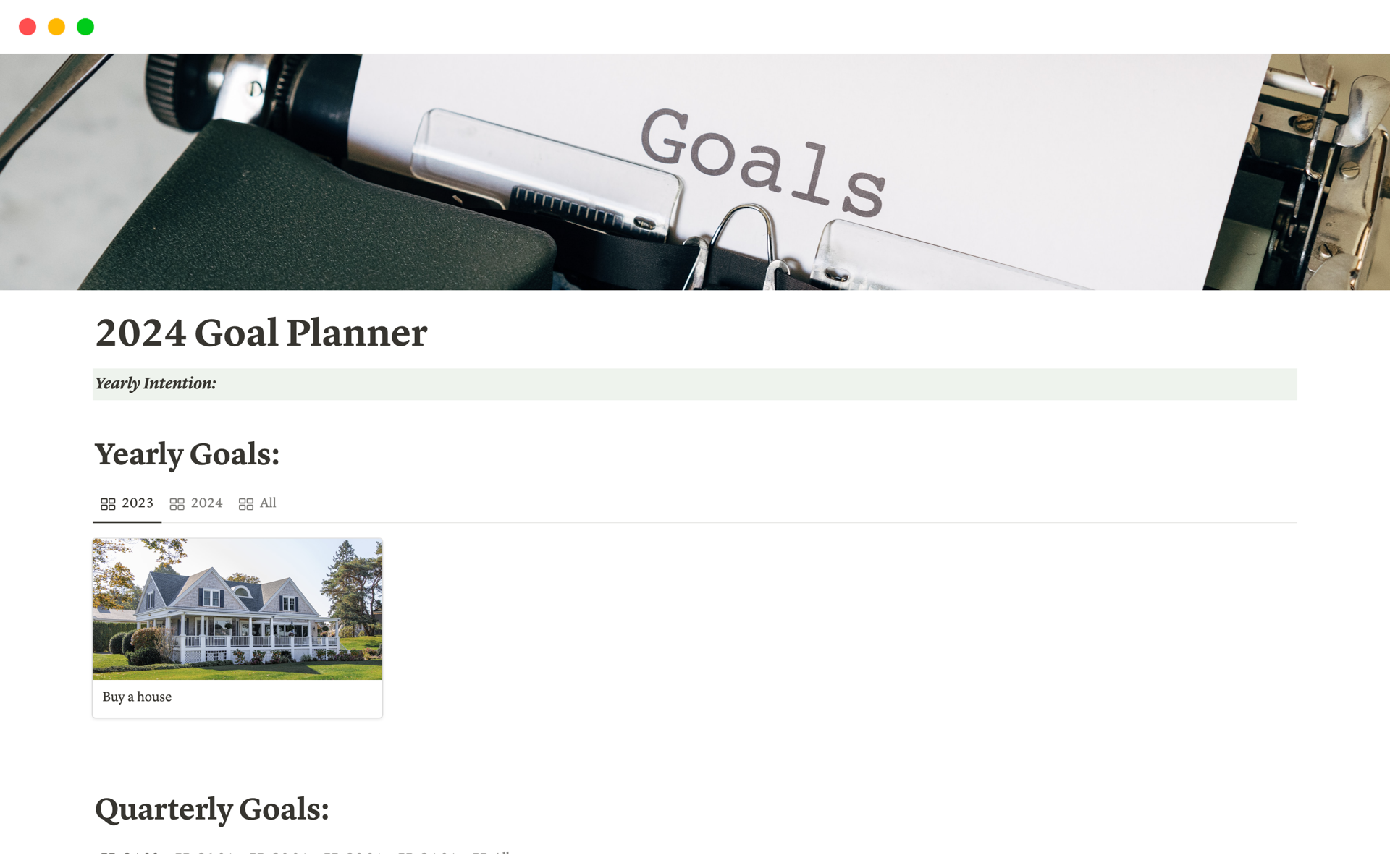 Vista previa de una plantilla para 2024 Goal Planner