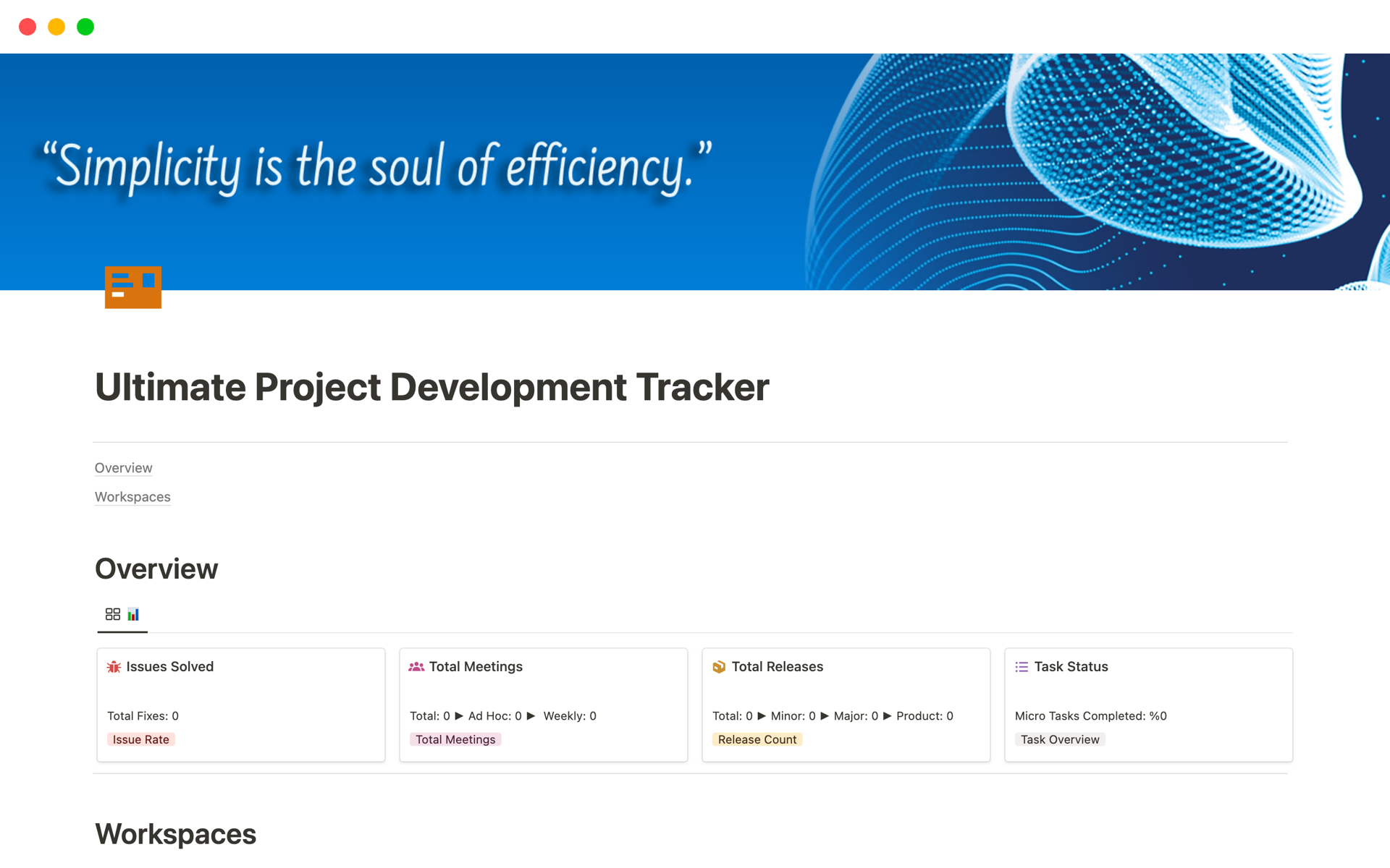 A template preview for Ultimate Project Development Tracker