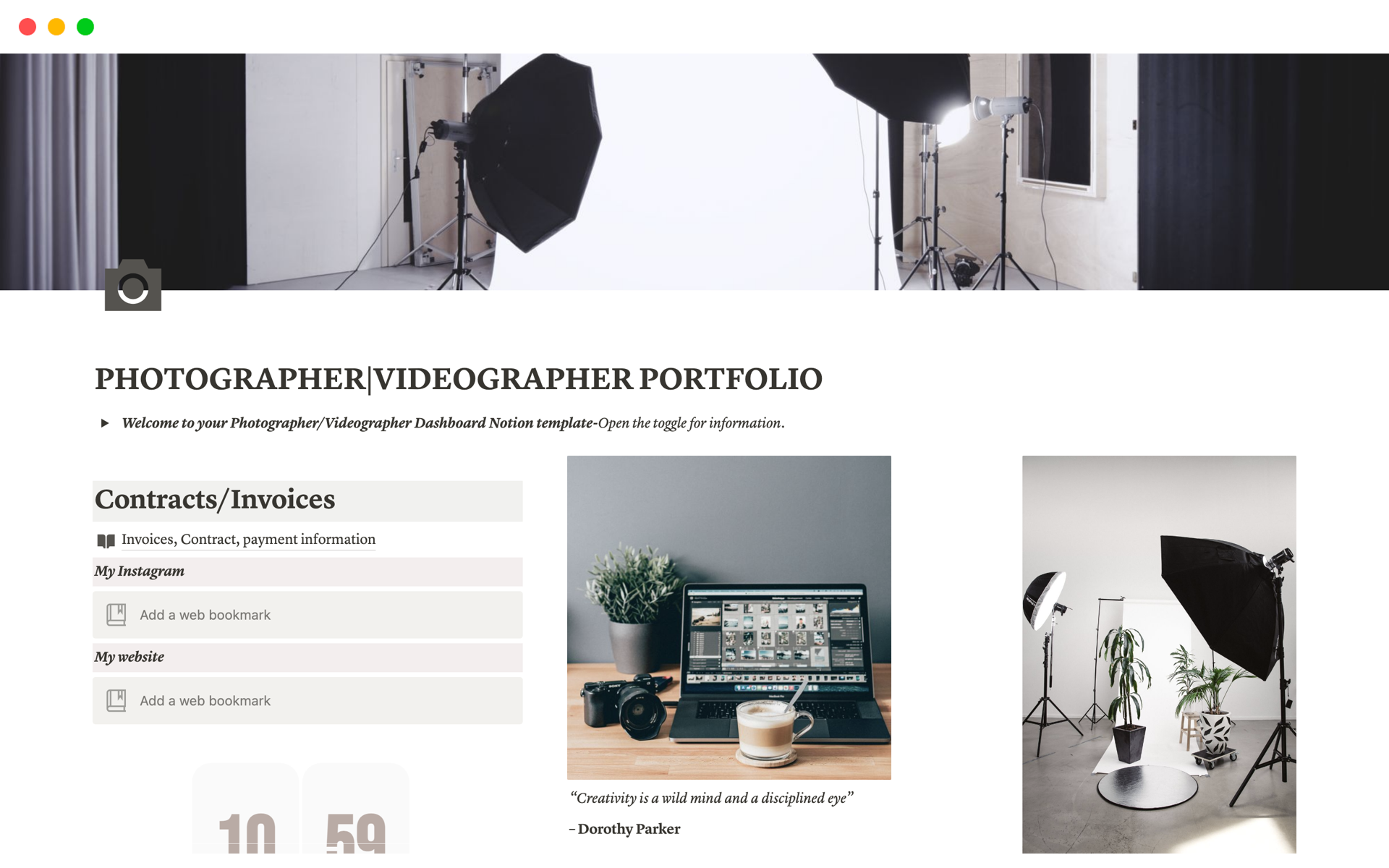 📸 Capture Life's Moments with Our Professional Photographer/Videographer Notion Template! 🎥

