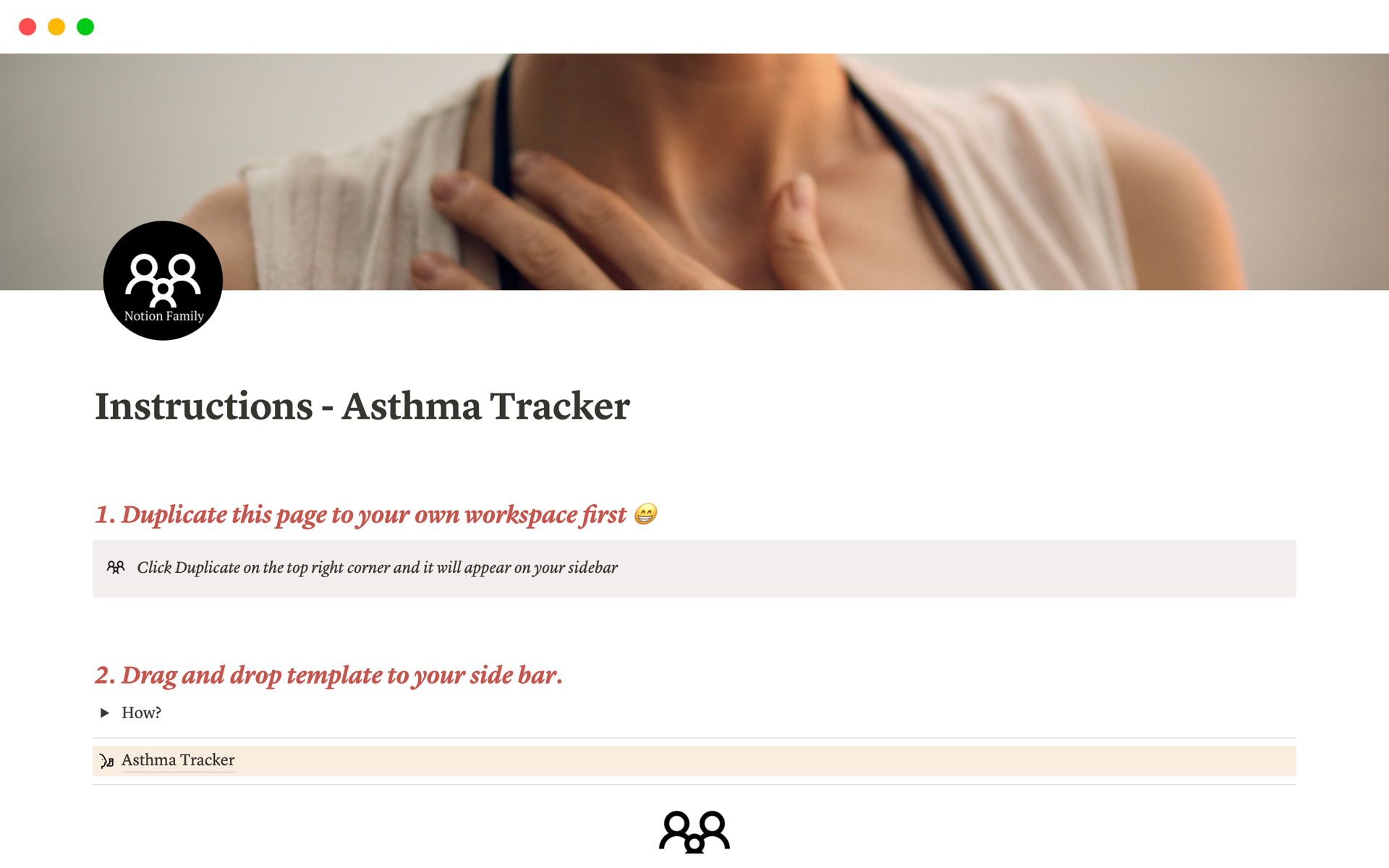 A template preview for Asthma Tracker