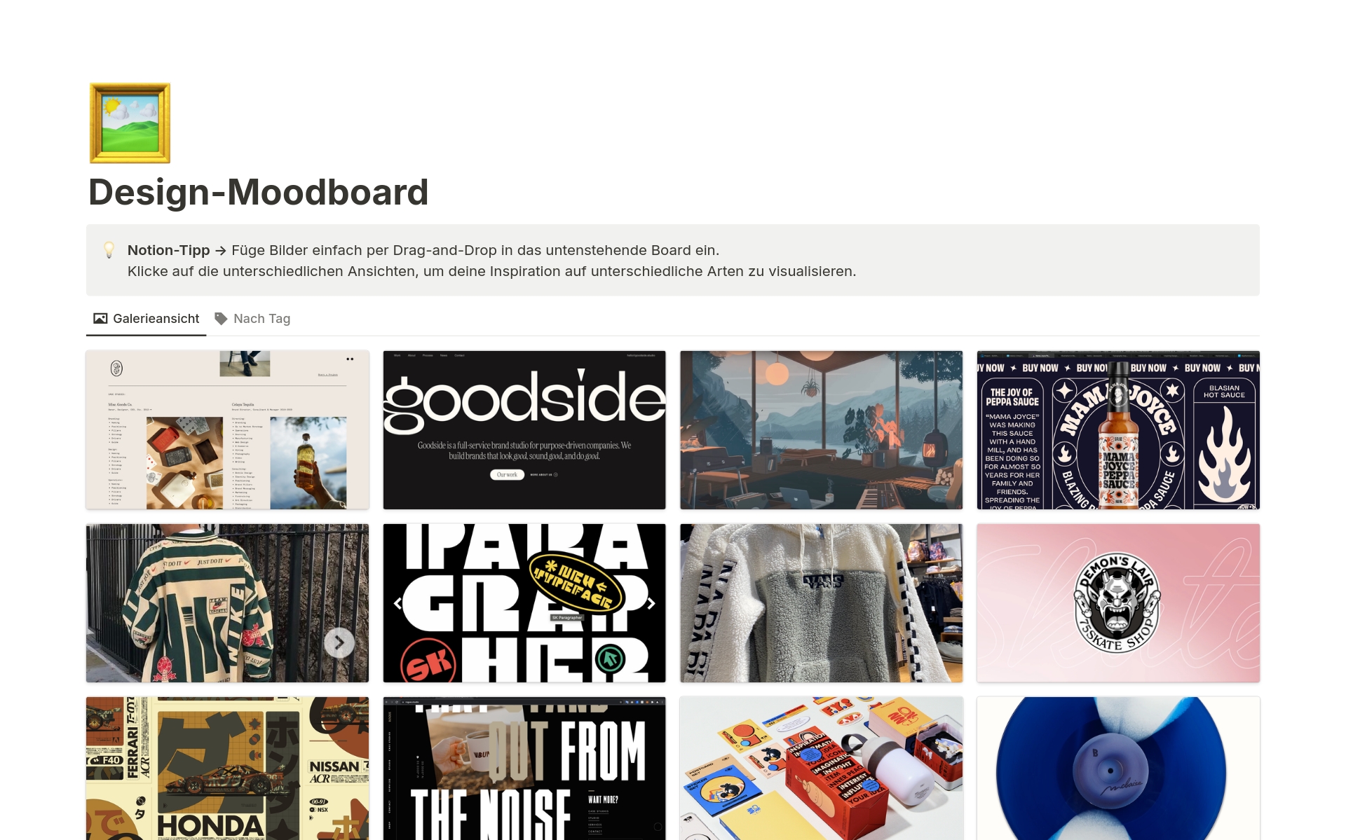 Organisiere visuelle Inspiration und vermittele deine kreative Vision mit unserer Moodboard-Vorlage. 