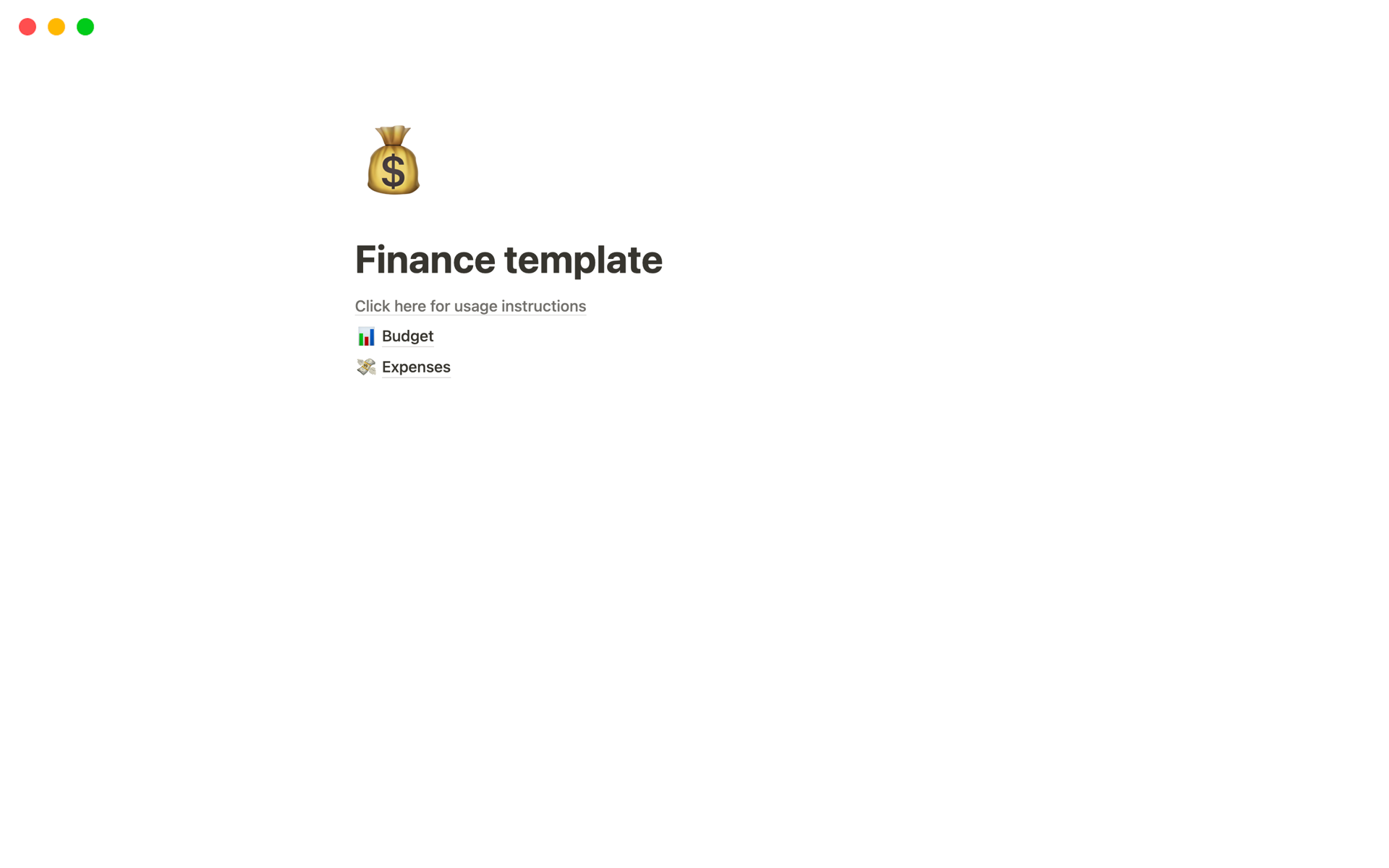 A template preview for Finance template