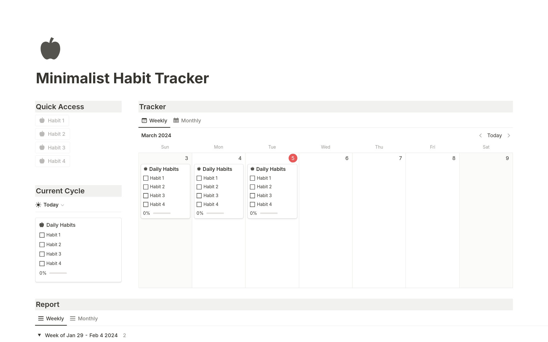 Aperçu du modèle de Minimalist Habit Tracker