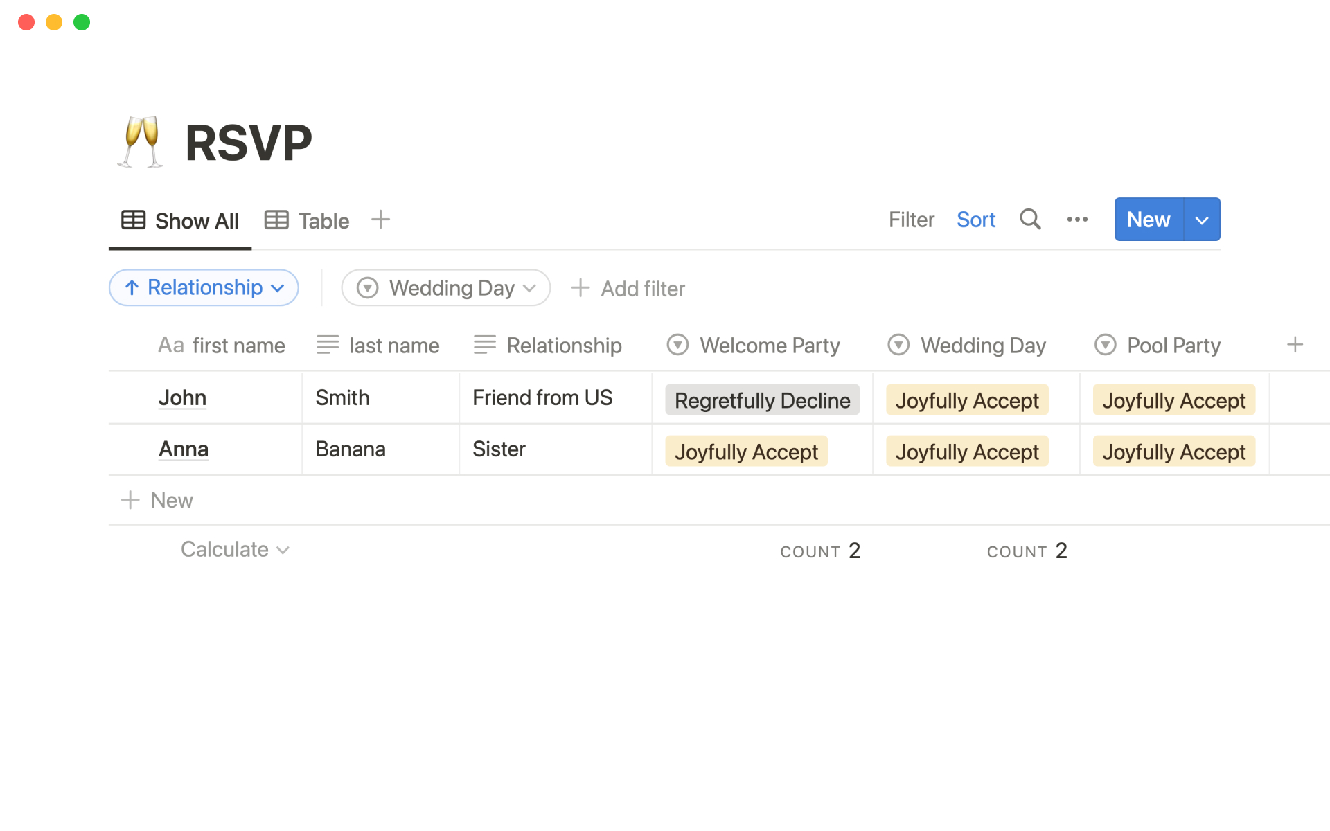 Simple, one page template to plan a wedding locally or overseas.