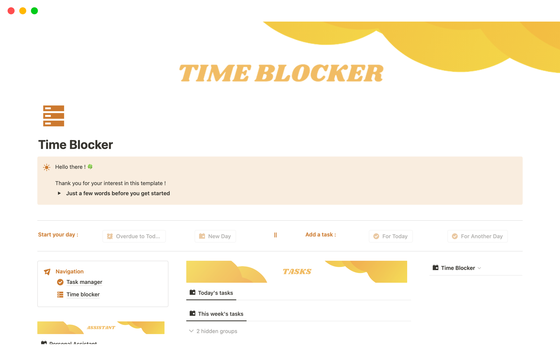 A template preview for Time Blocker