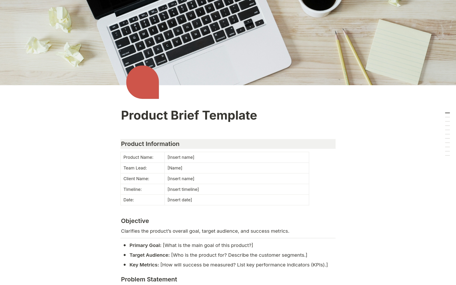 Product Brief by Tralemix Notion Template