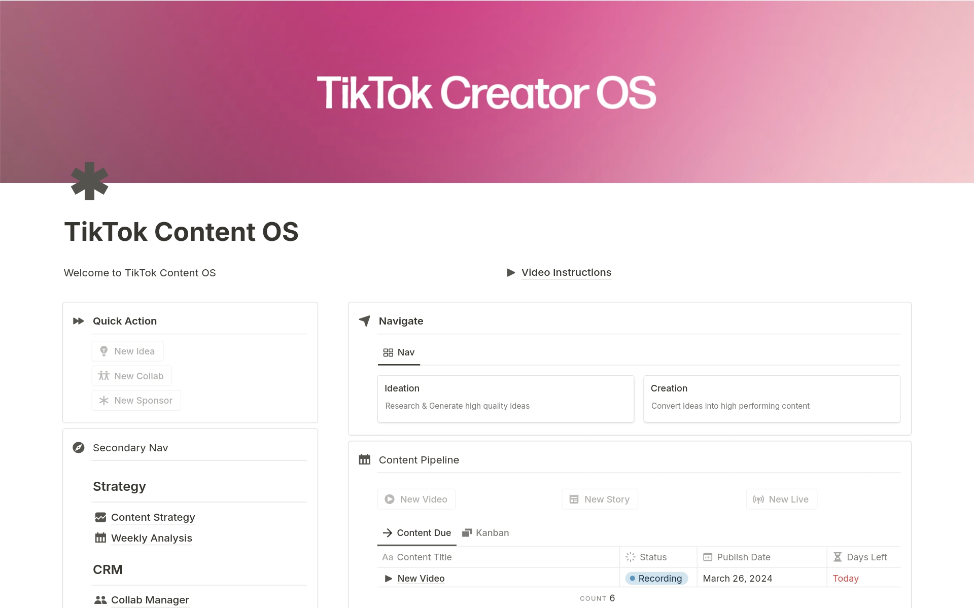 Eine Vorlagenvorschau für TikTok Creator OS
