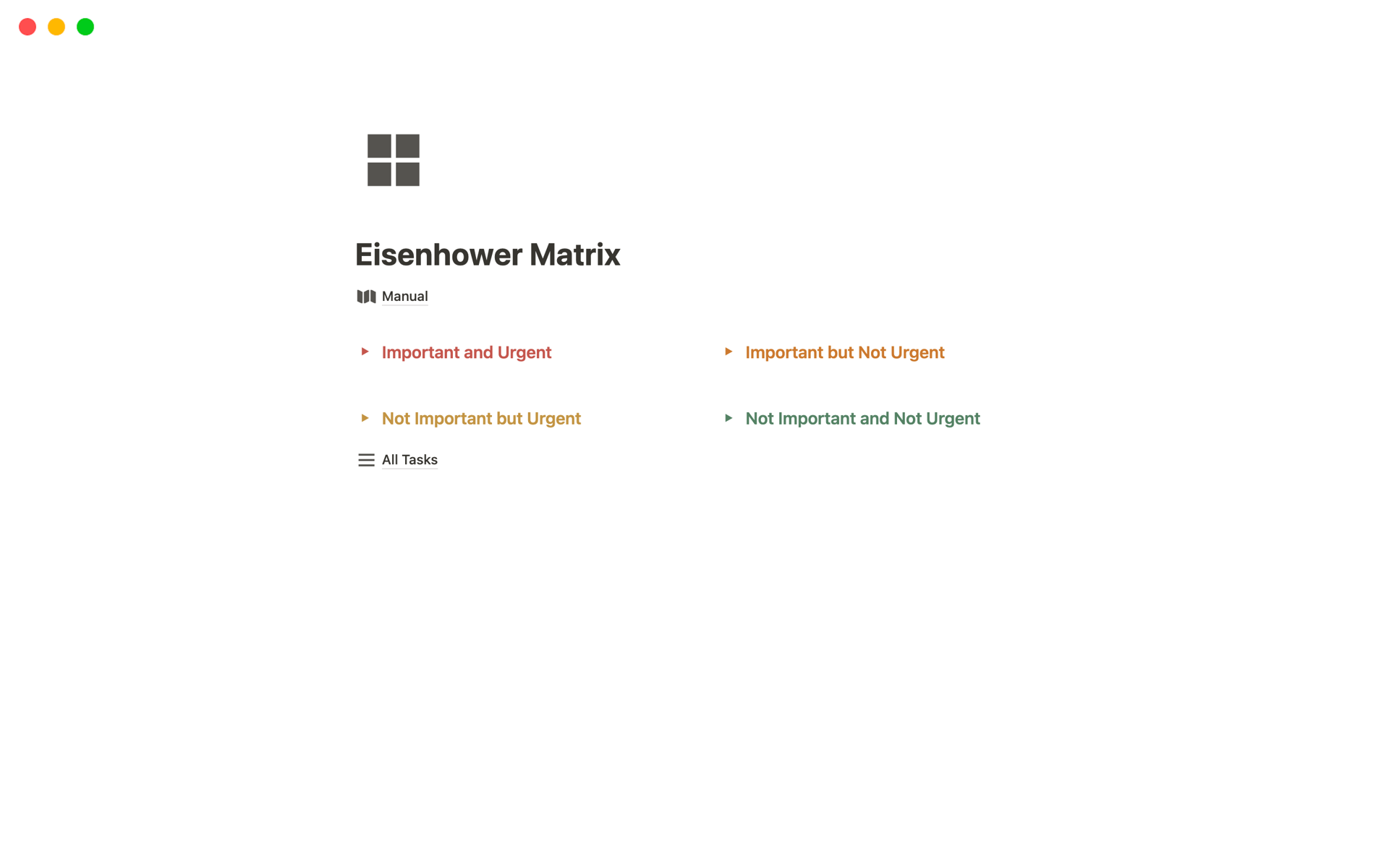 A template preview for Eisenhower Matrix