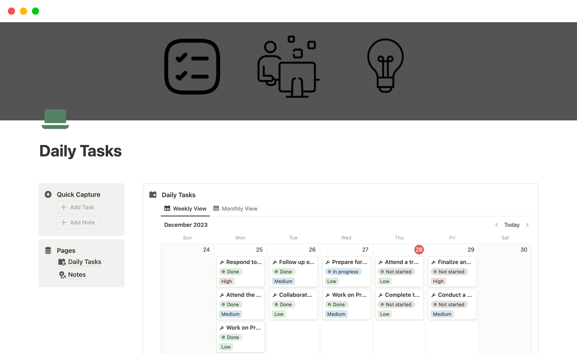 Aperçu du modèle de Daily Tasks