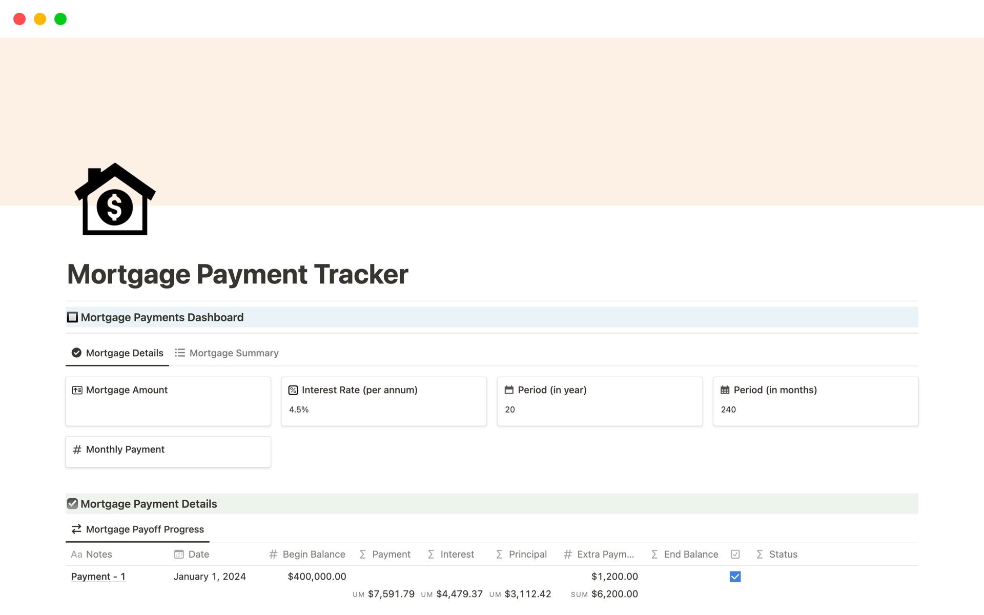 Mortgage Payment Tracker by theaccountantguy FinanceGuy Notion Template