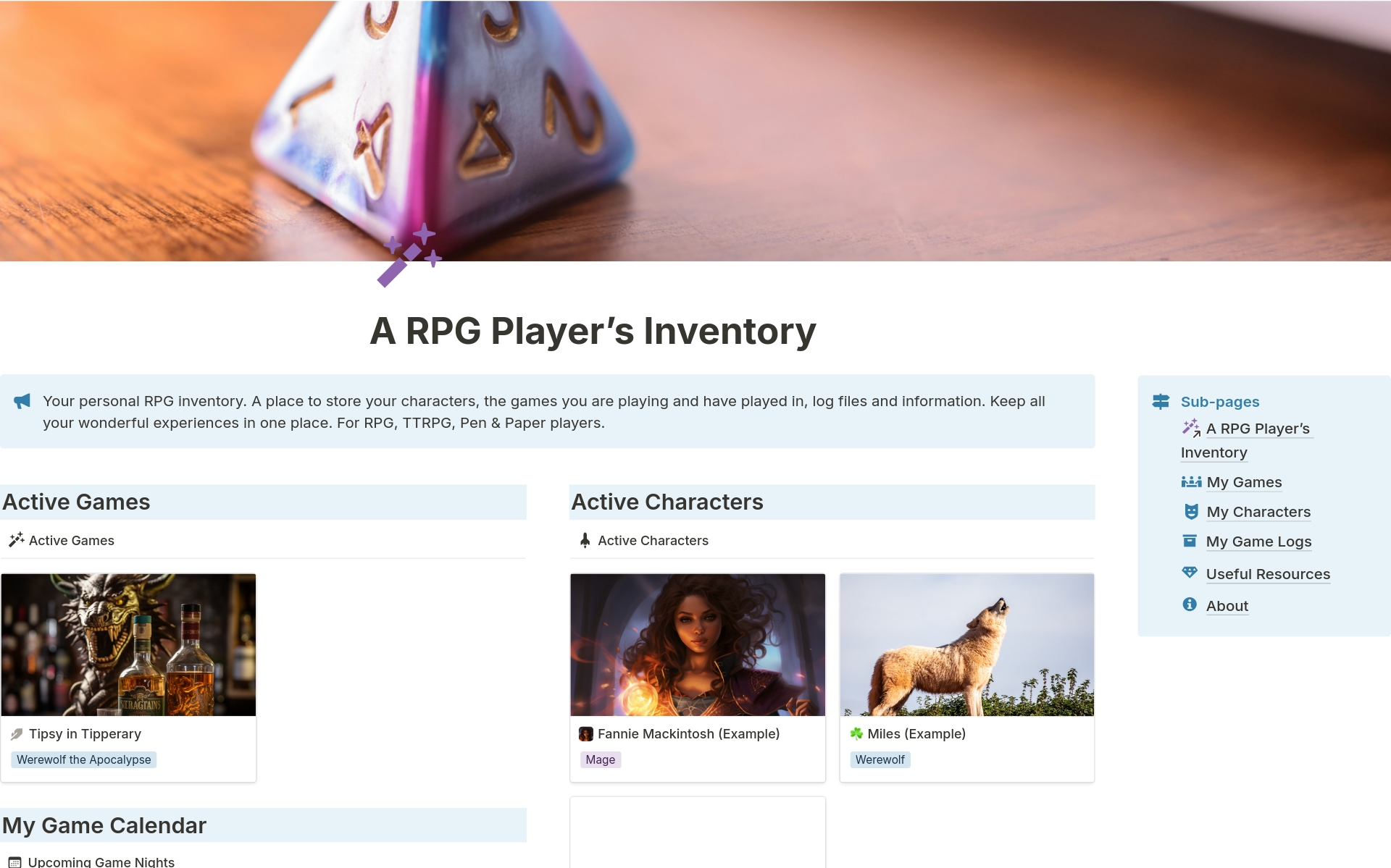 Uma prévia do modelo para A RPG player’s inventory