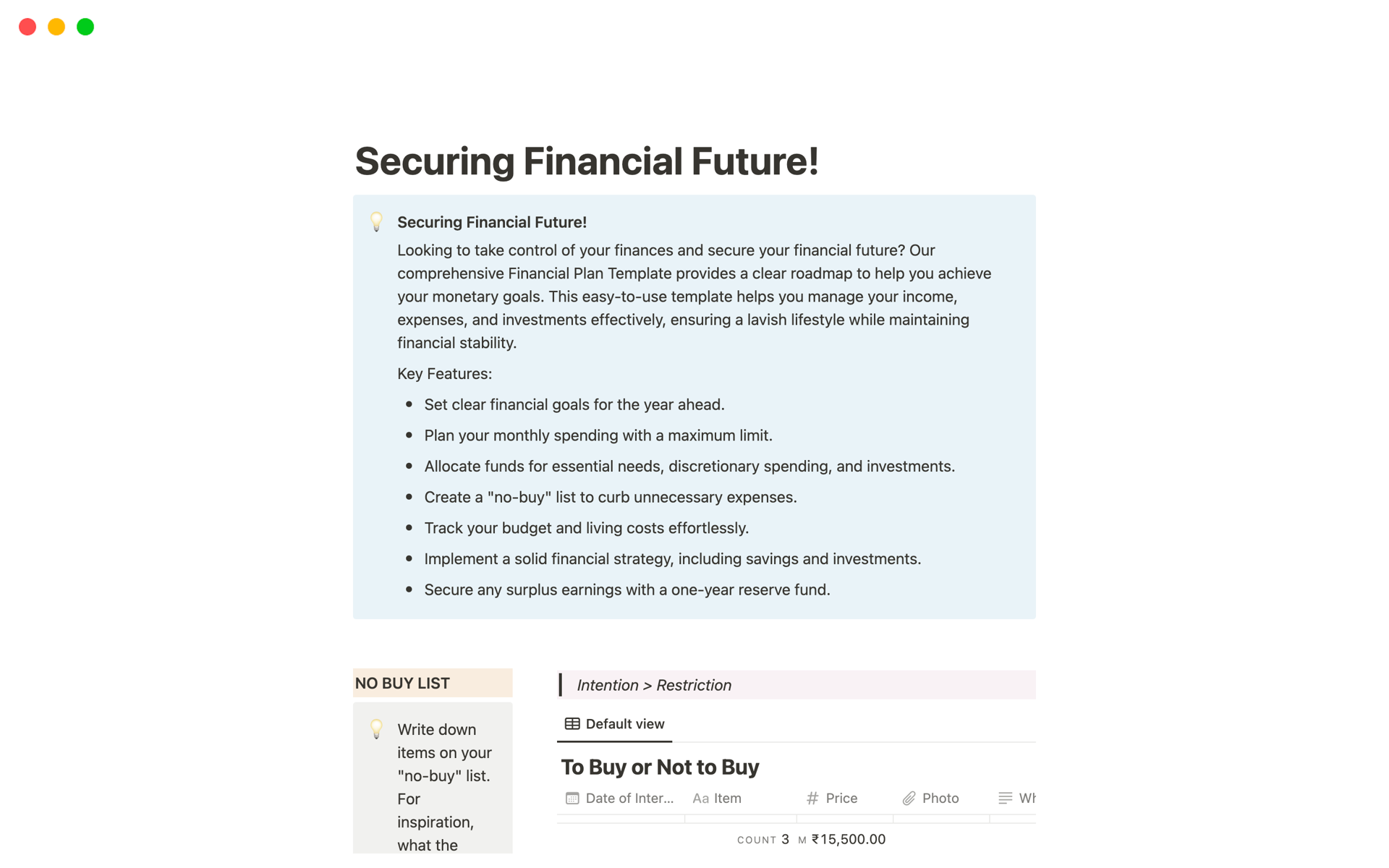 Aperçu du modèle de Securing Financial Future