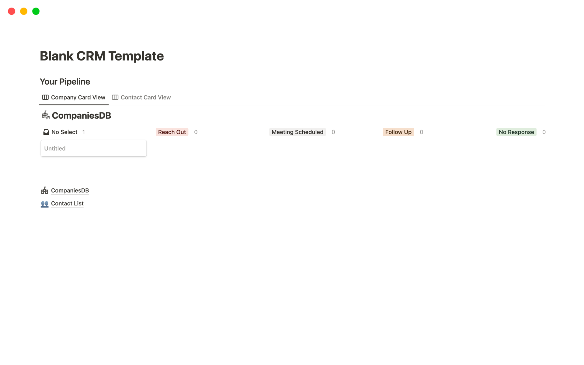 A template preview for Customer relationship management database
