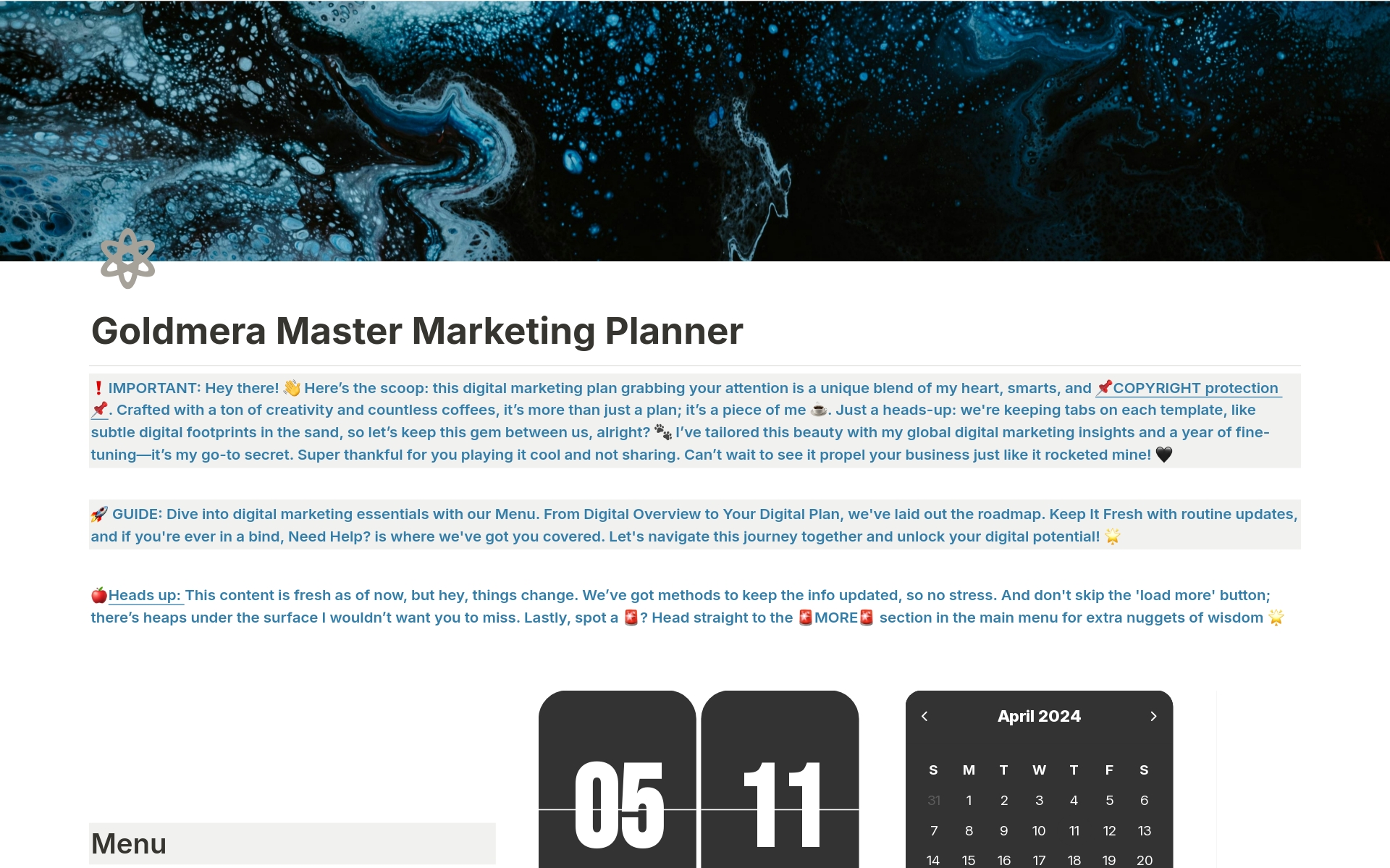 En forhåndsvisning av mal for Digital Marketing Planner (Full)