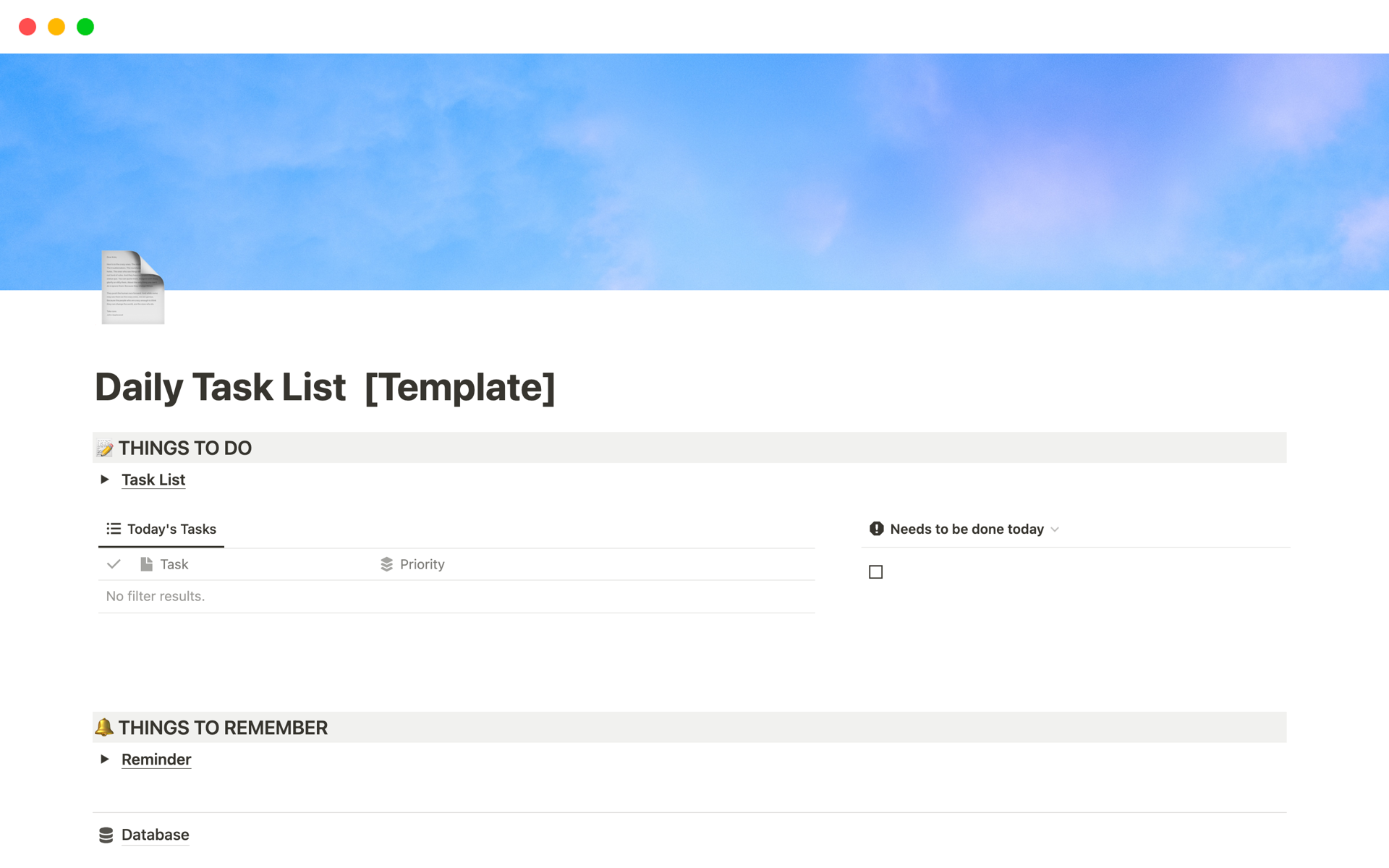 Vista previa de una plantilla para Daily Task List