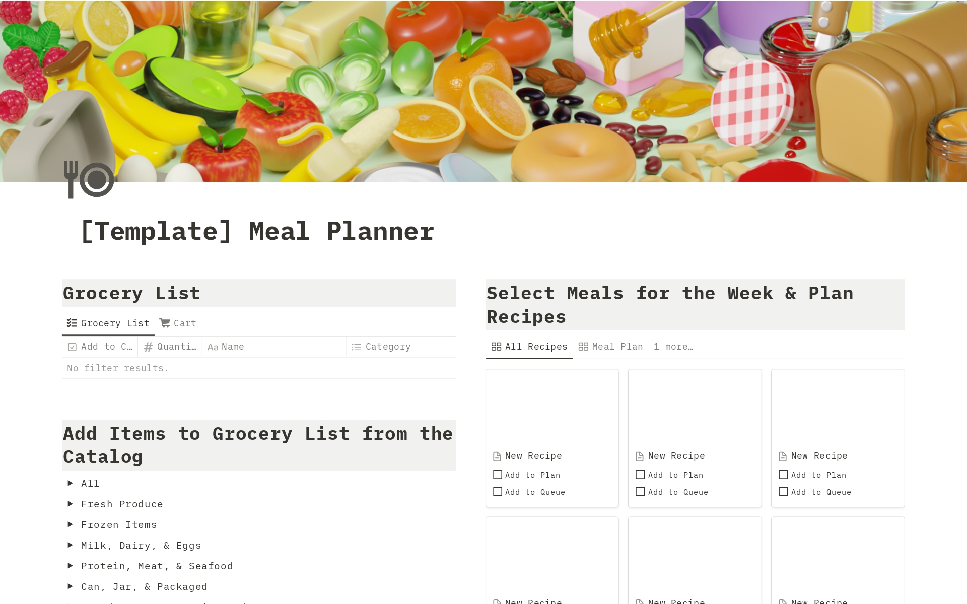 A template preview for All-in-One Meal Planner & Grocery List