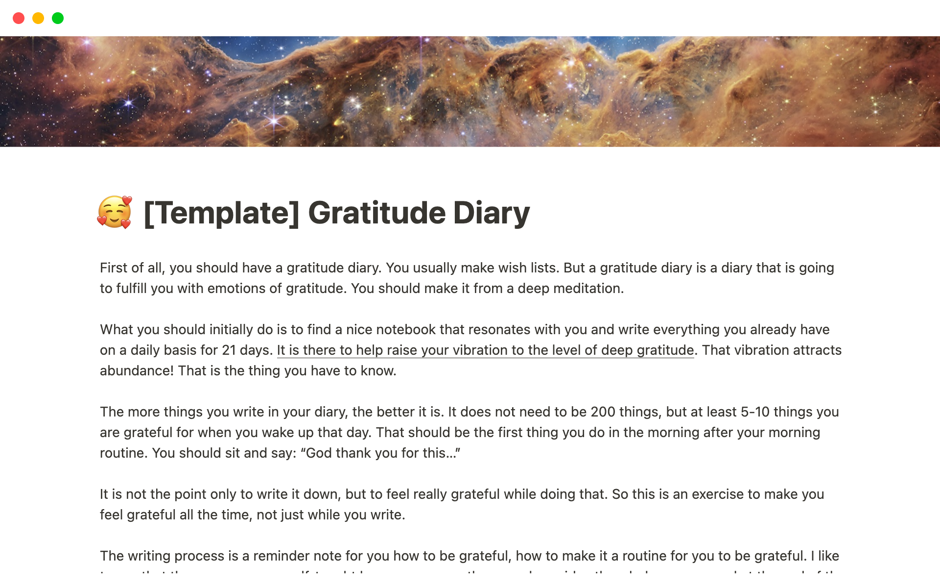A template preview for Gratitude Diary