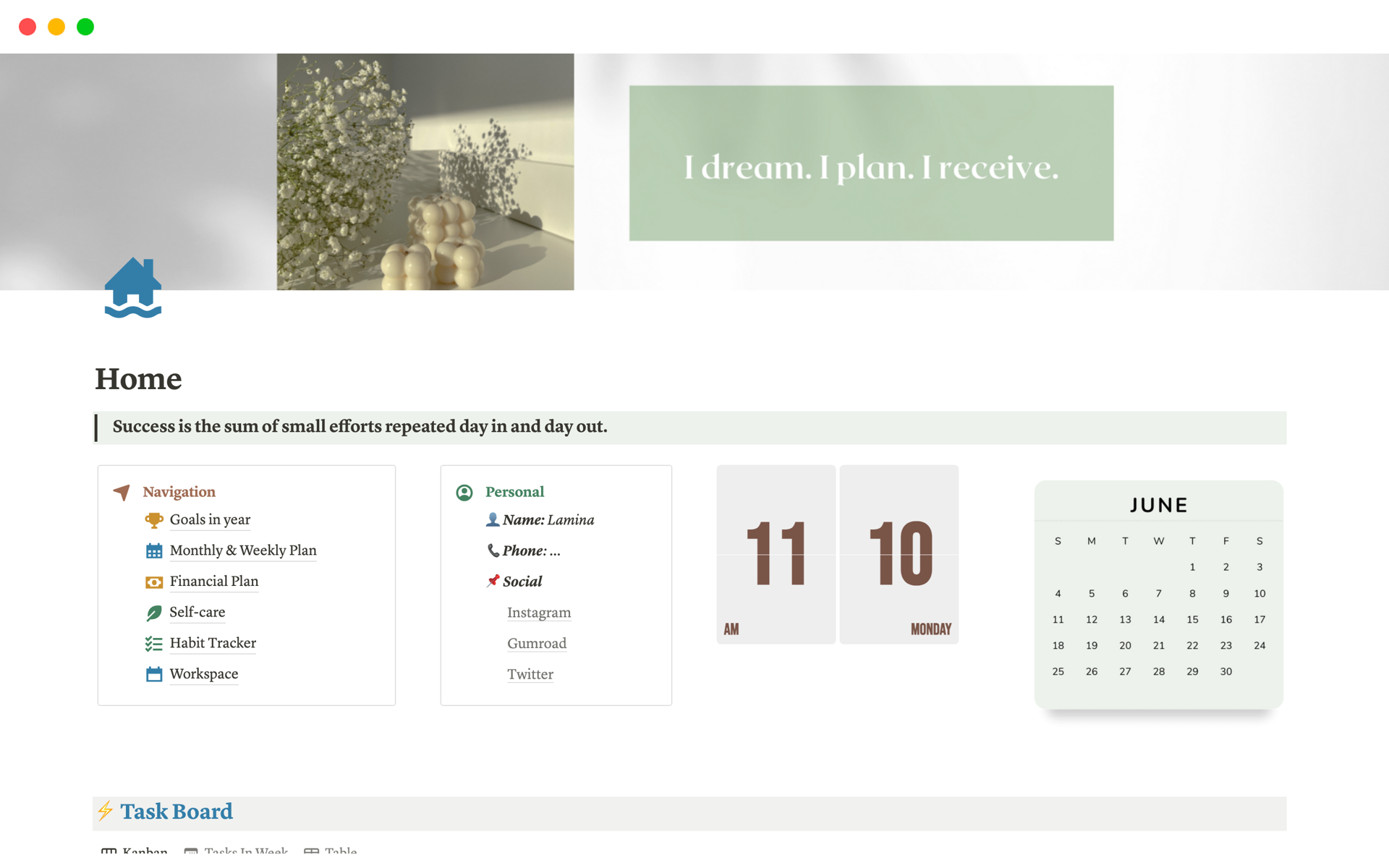 A template preview for Personal Home - All-in-One Notion Daily Planner