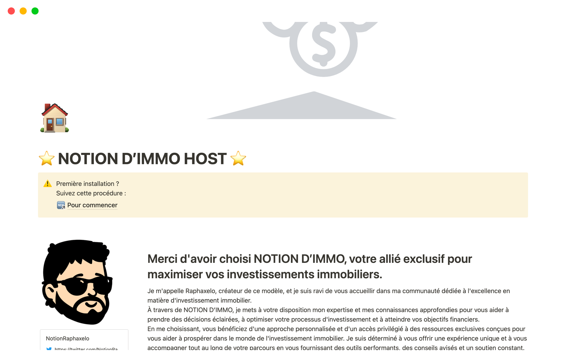 A template preview for NOTION D’IMMO HOST