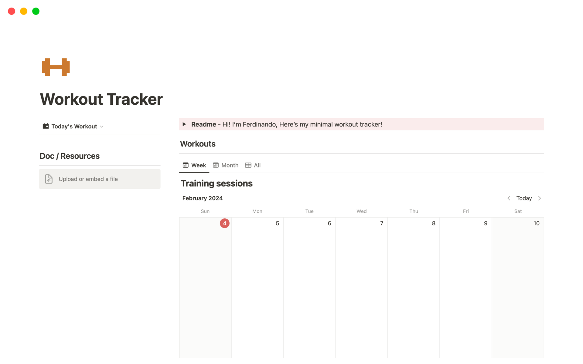 Workout Tracker by Fbrown Notion Template