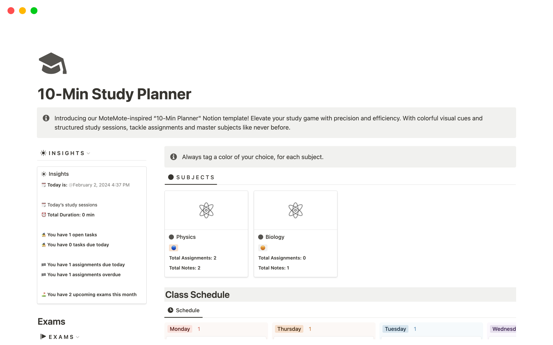 A template preview for 10-Min Study Planner