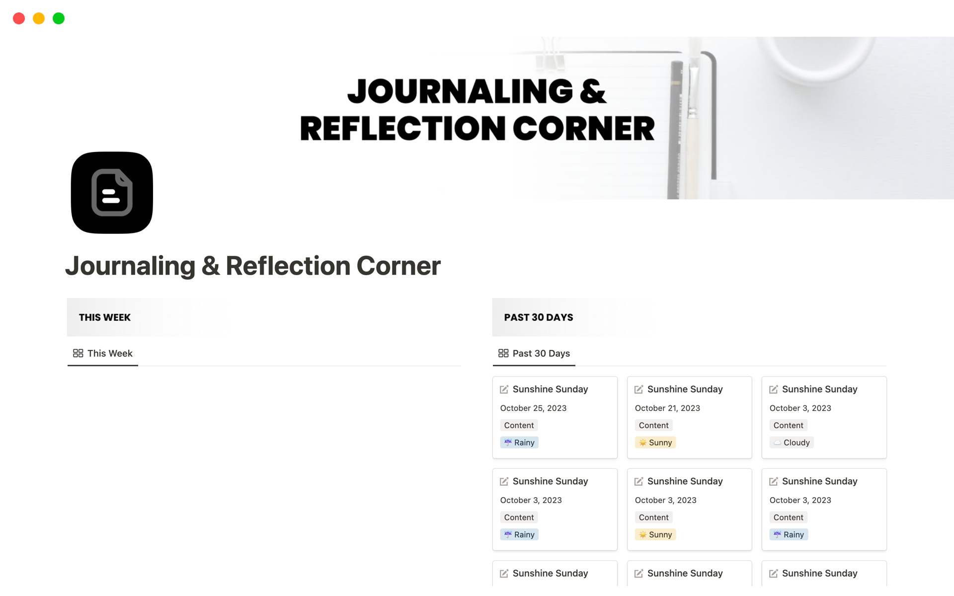 A template preview for Journaling & Reflection Corner