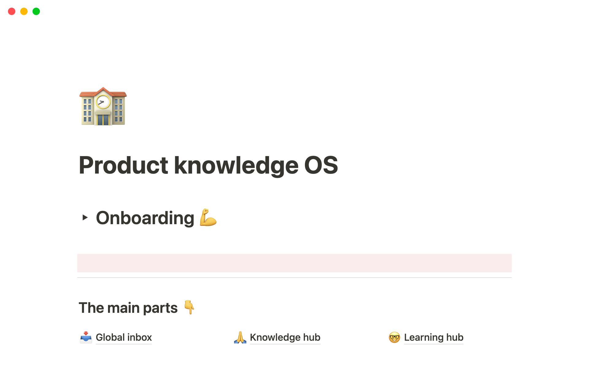 En förhandsgranskning av mallen för Product knowledge OS