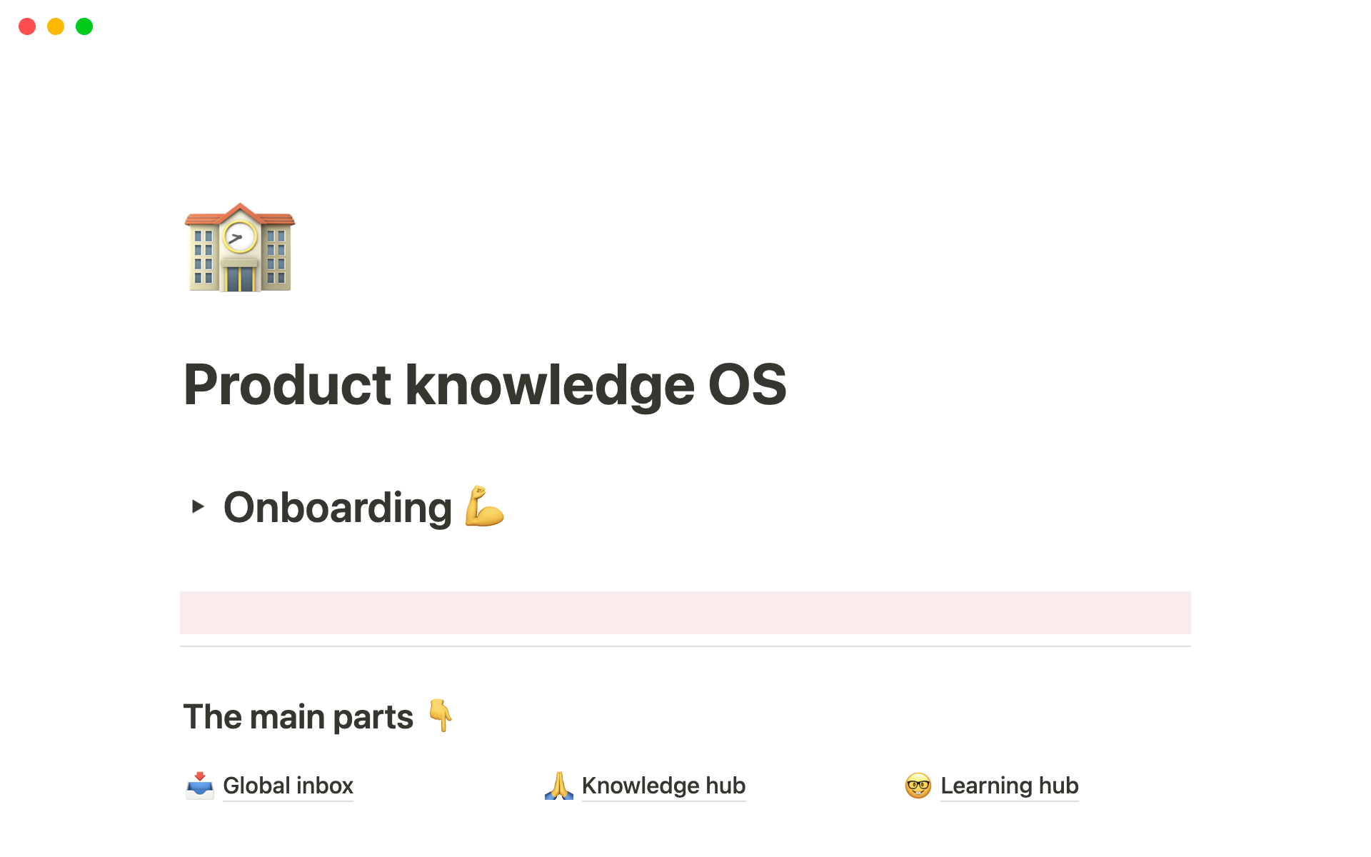 En forhåndsvisning av mal for Product knowledge OS