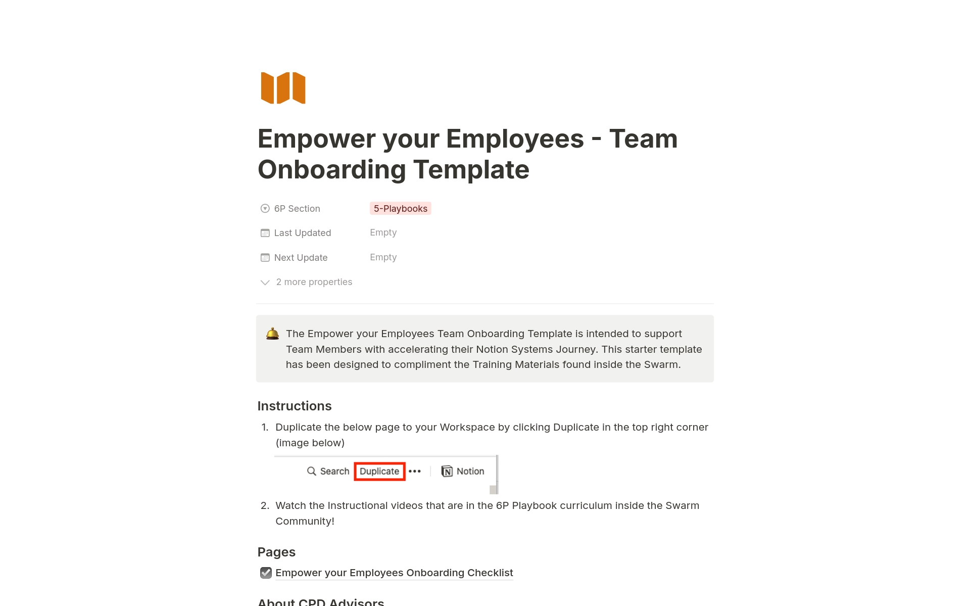 A template preview for Empower your Employees, an Onboarding Template