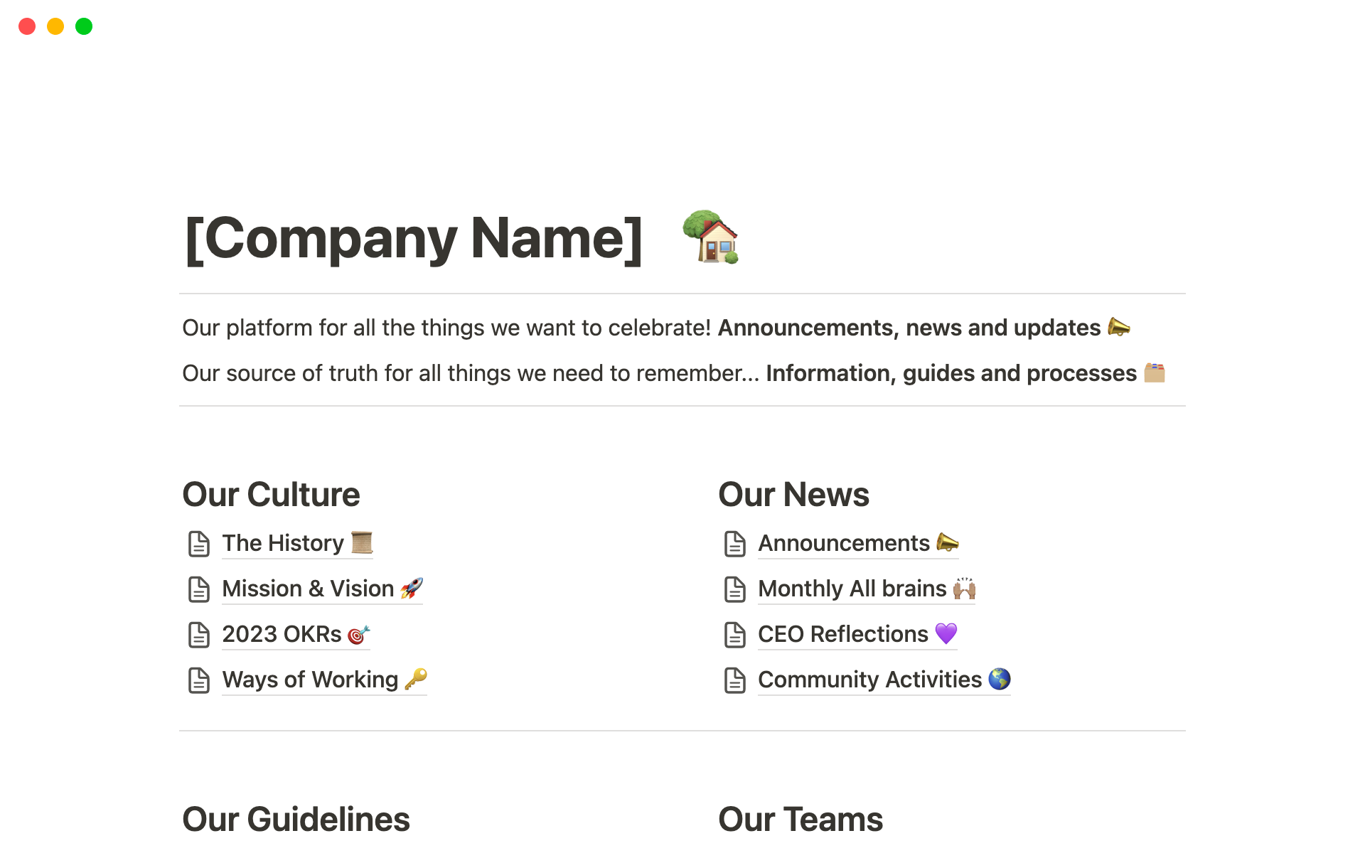 A template preview for Company homepage
