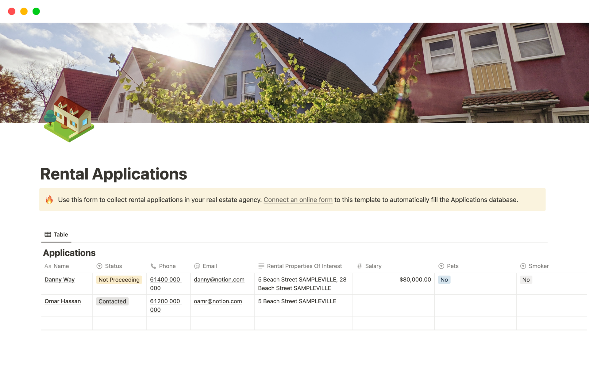 Eine Vorlagenvorschau für Rental Applications