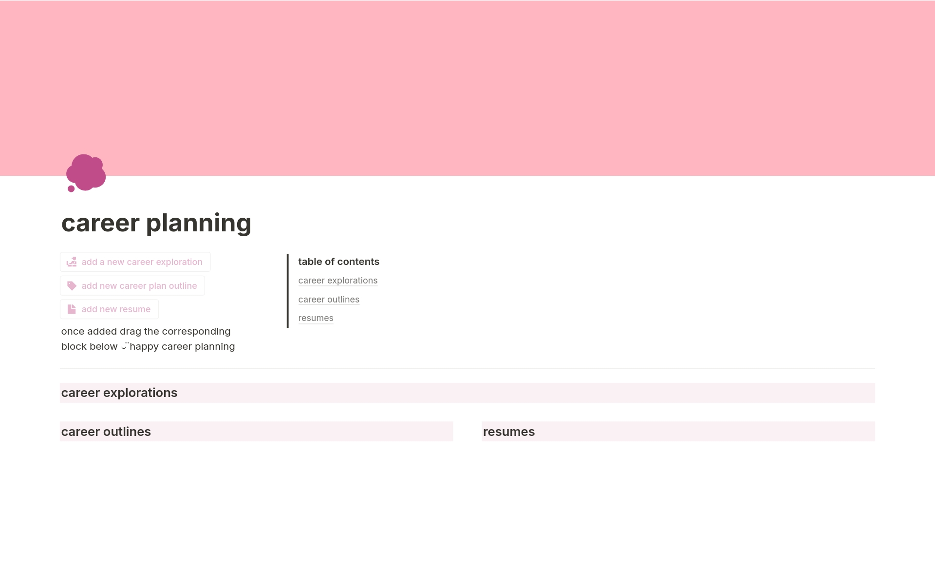 A template preview for career planning & exploration
