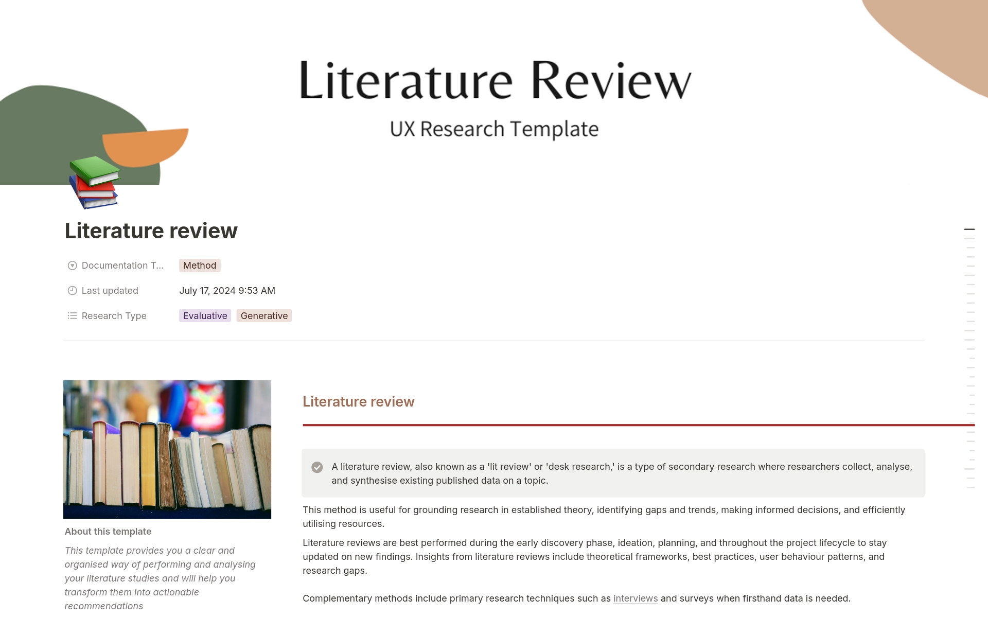 Literature review for UX by Odette Jansen Notion Template