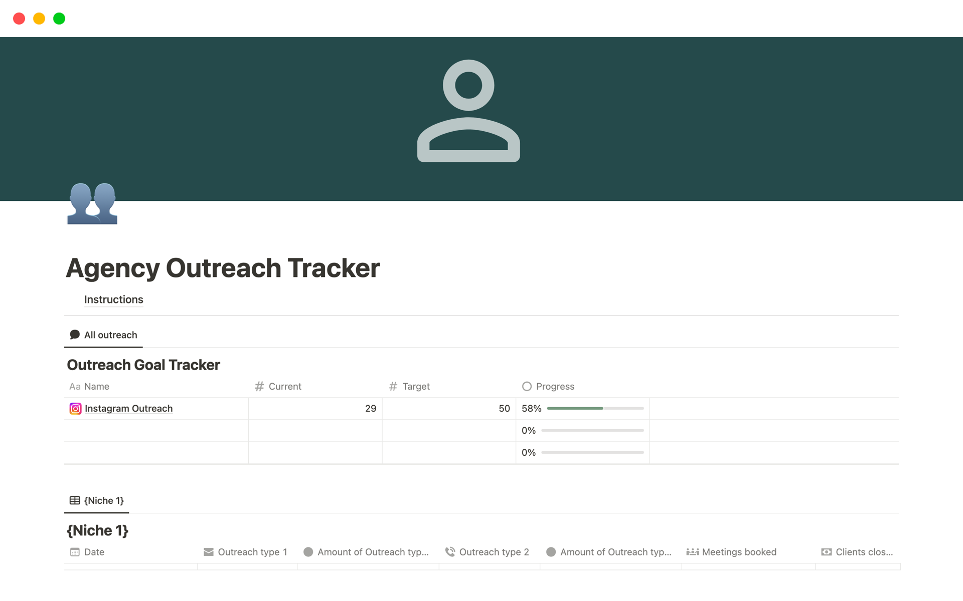 A template preview for Agency Outreach Tracker