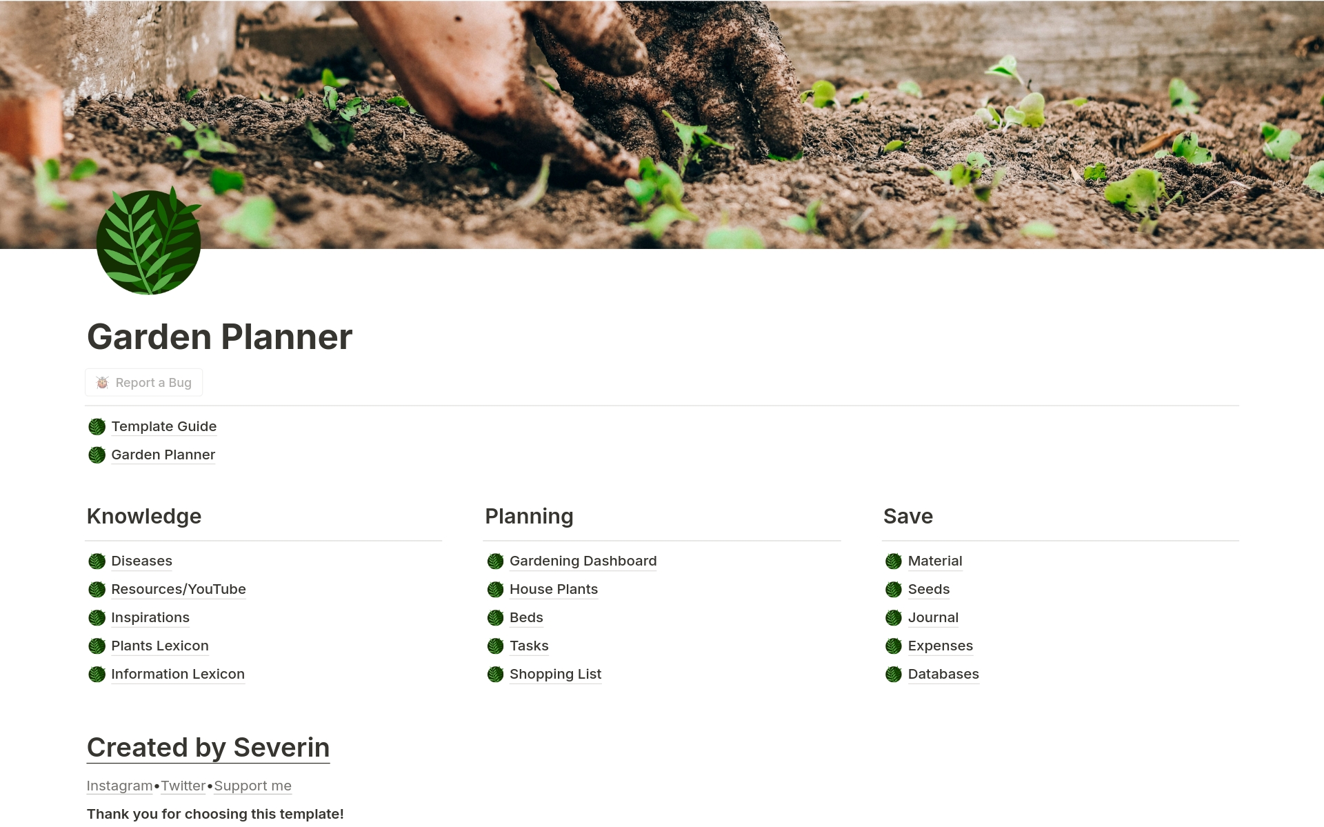 A template preview for Garden Planner