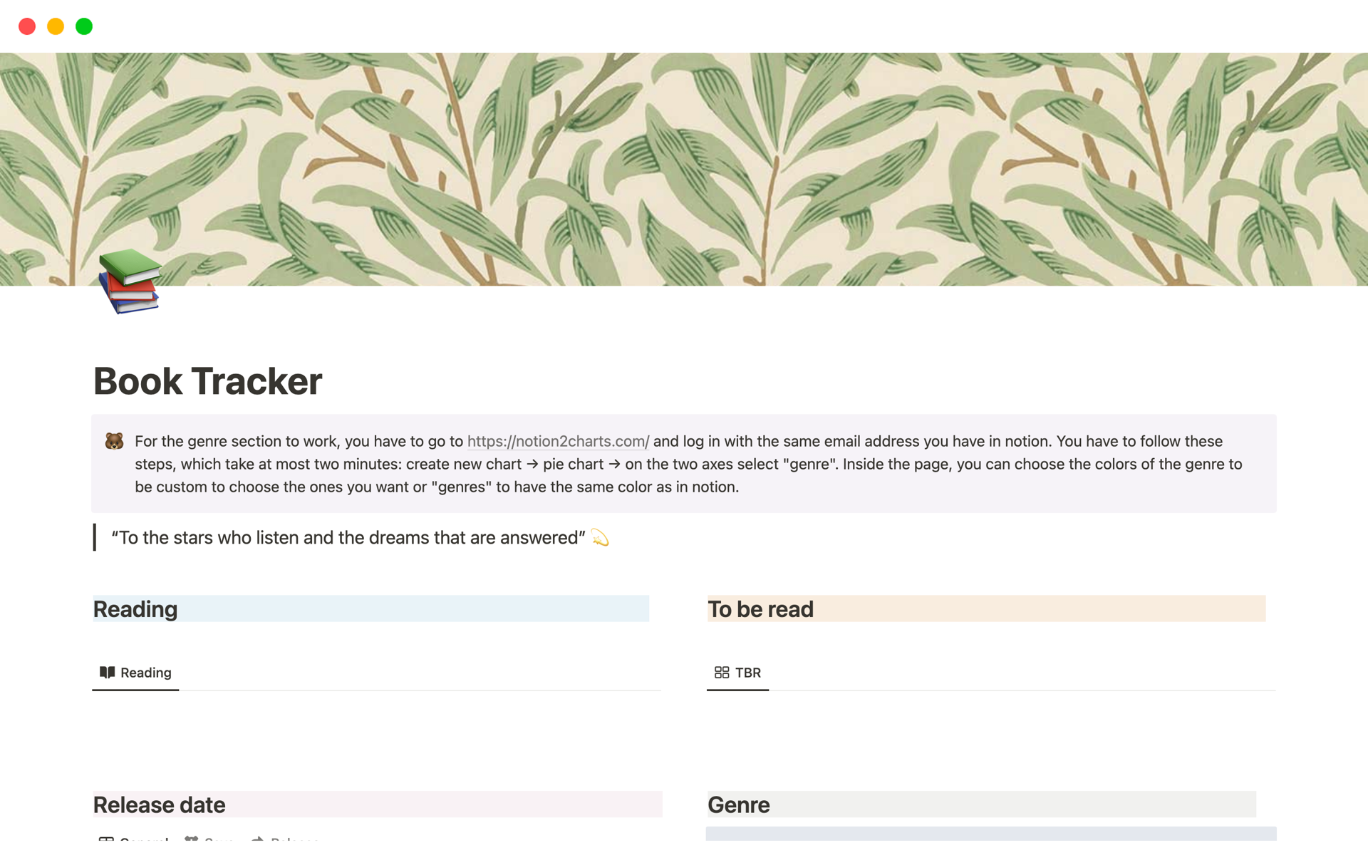A template preview for Book Tracker