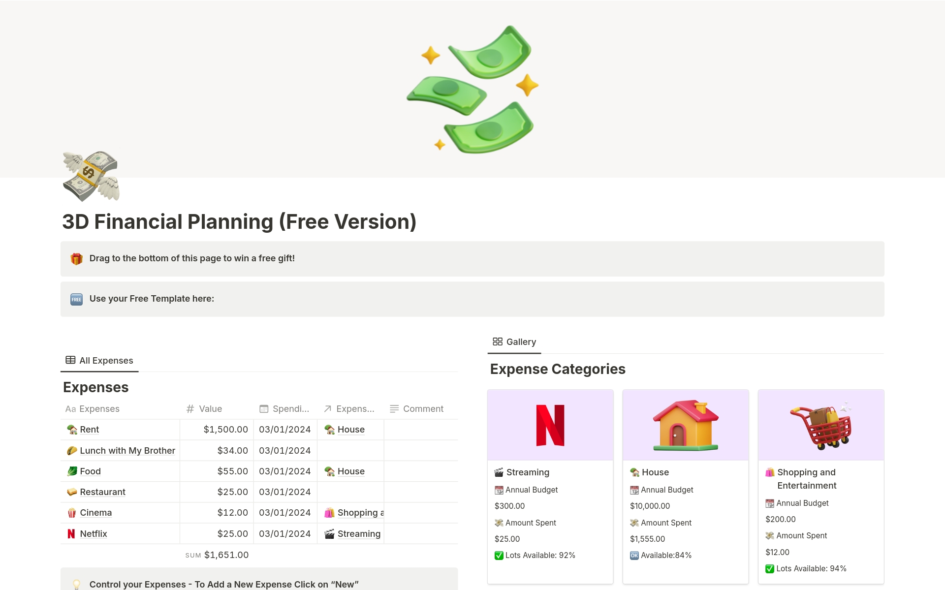 Vista previa de plantilla para 3D Financial Planning (Simple Version)