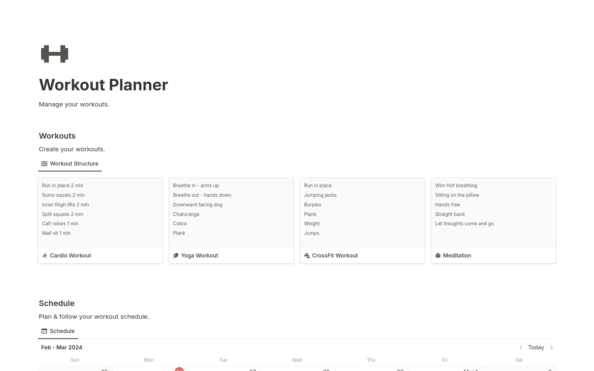 Workout Planner Notion Template