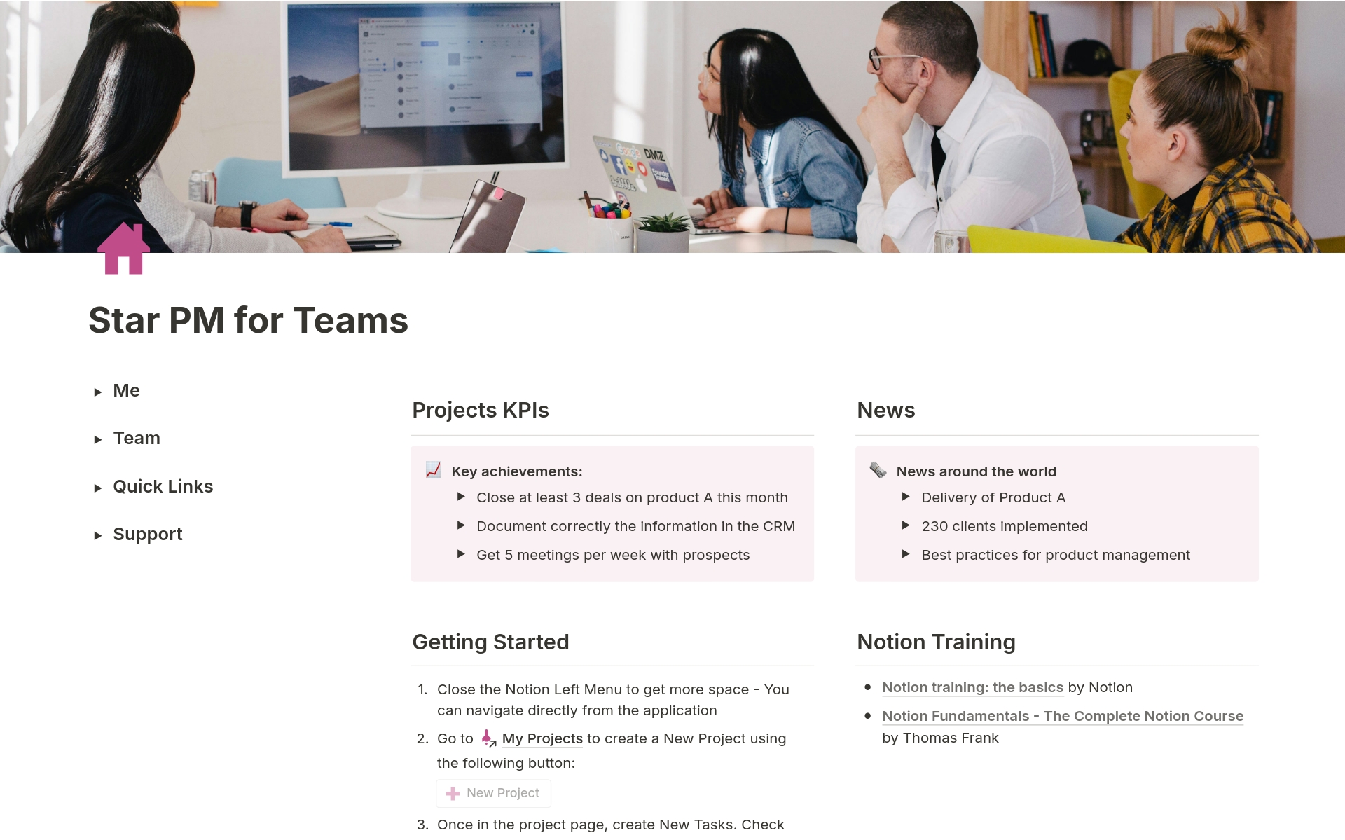 A template preview for Star PM (Project Management) for Teams